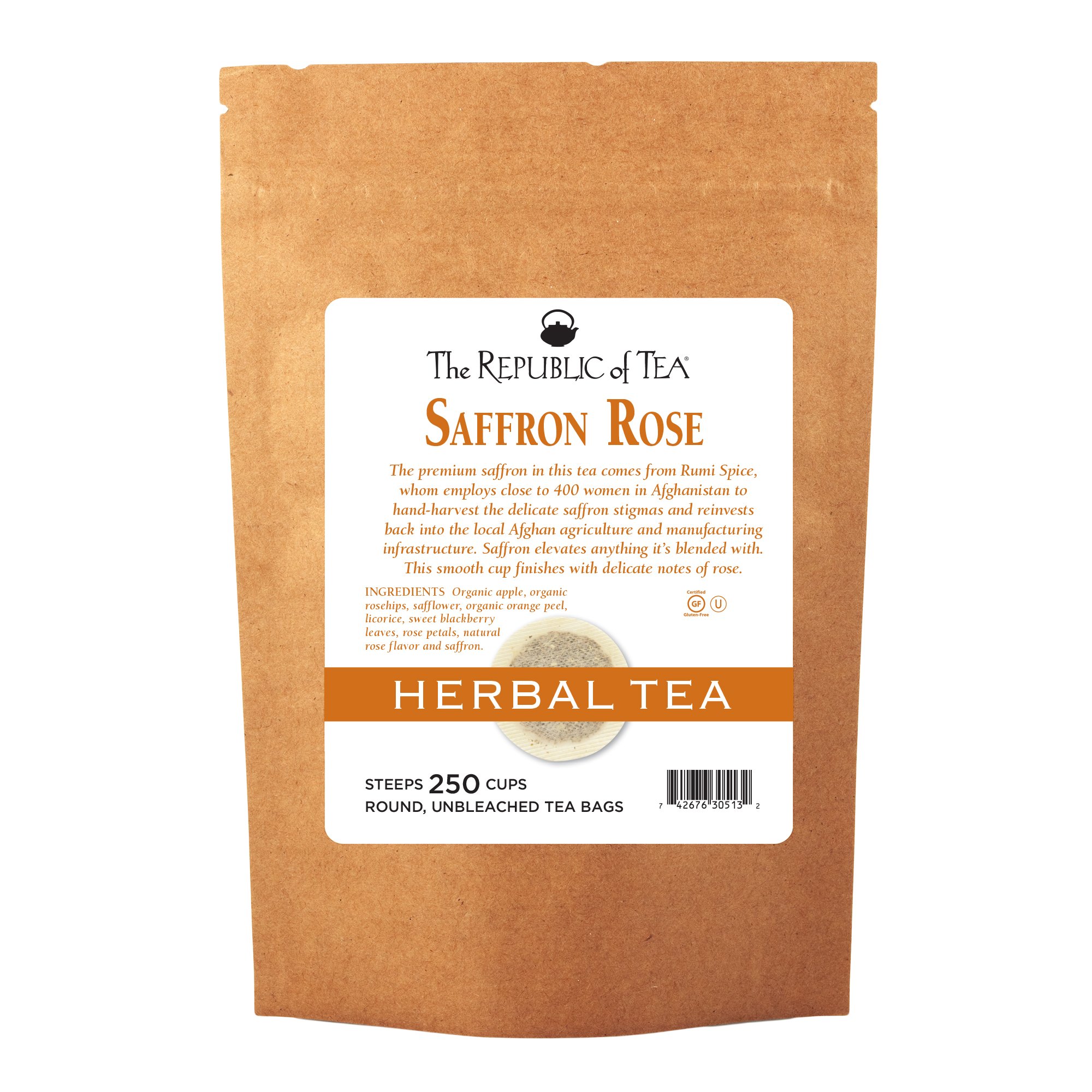 Premium Saffron Rose Tea Bags - Bulk 250 Count | The Republic of Tea | Floral Herbal Infusion for Relaxation & Wellness | Perfect for Afternoon Tea, Gifts & Aromatherapy