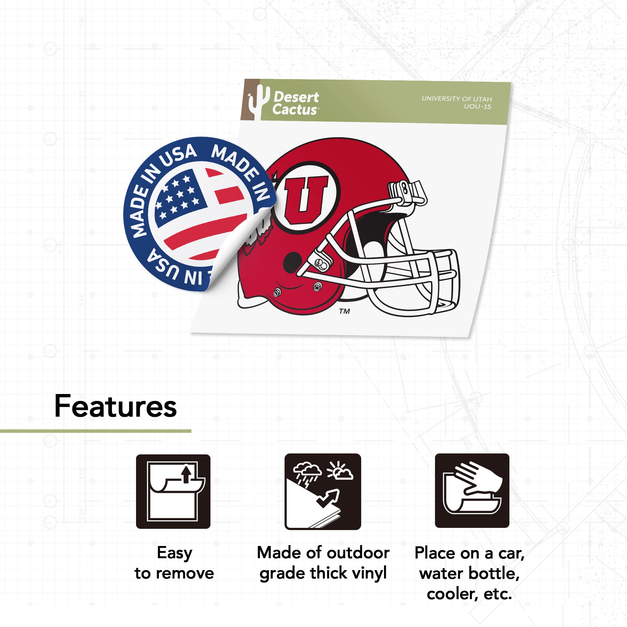 University of Utah Utes Desert Cactus Vinyl Decal Sticker - Waterproof for Laptop, Water Bottle, Car & Scrapbook - Perfect for College Fans, Dorm Decor & School Spirit Accessories