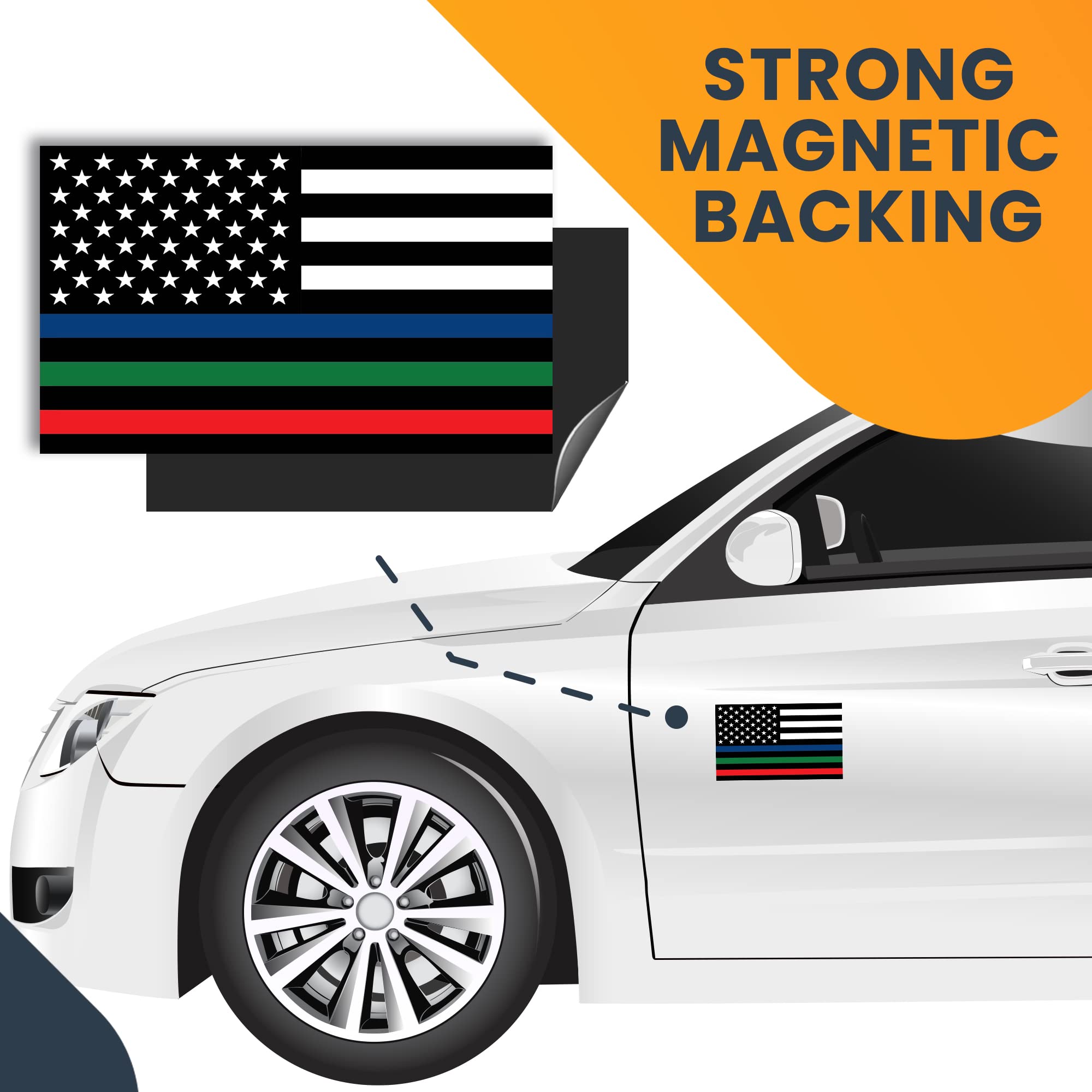 Thin Line Flag Magnet Decal 3x5 Inches - 2 Pack Heavy Duty Car Magnet for Truck, SUV, Van - Support Police, Firefighters, Military - Perfect for Vehicle Decoration, Patriotic Displays & First Responder Appreciation