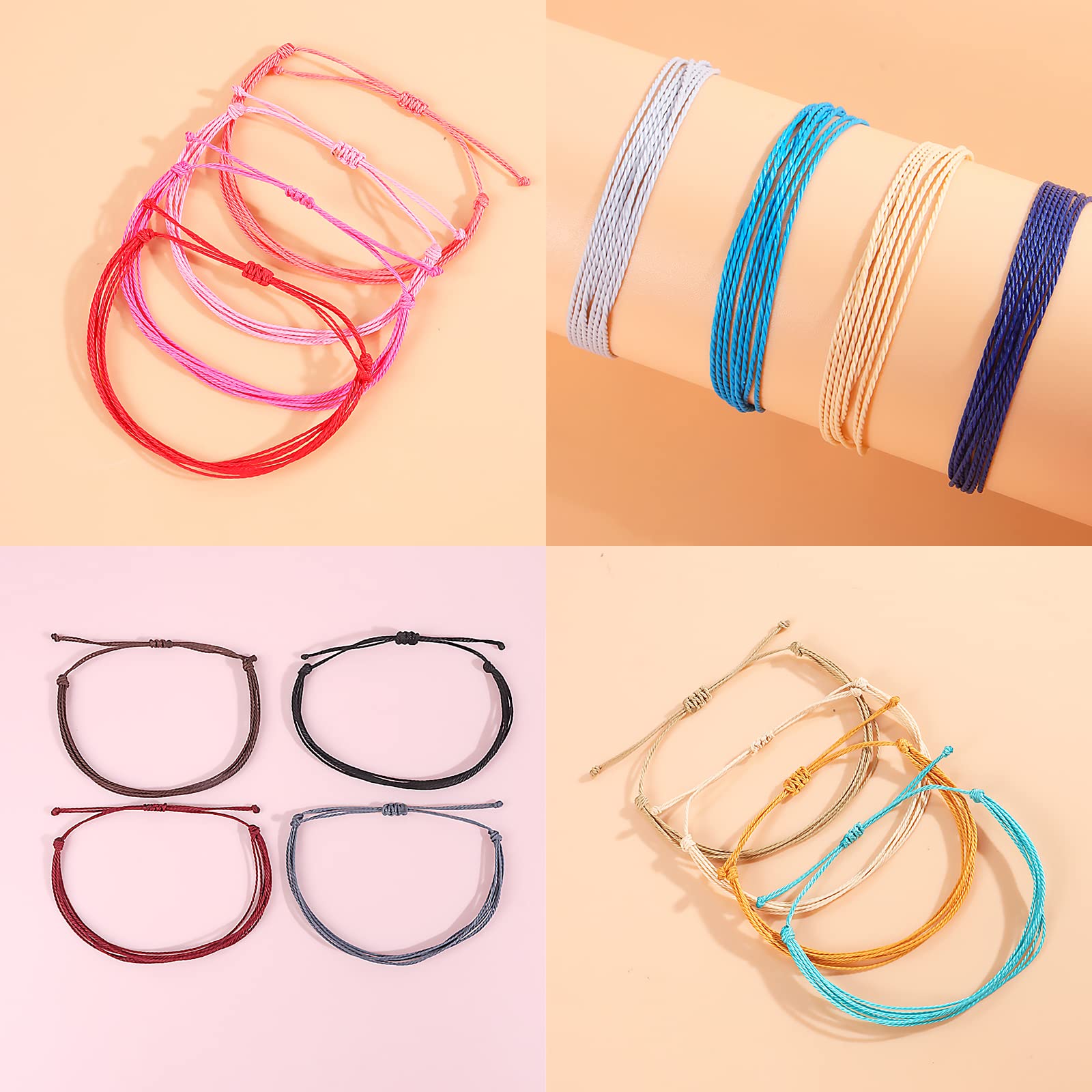 Blue Friendship Bracelets for Women - Adjustable Boho Bracelets with Sunflower Charm, Cute Stackable Surfer Beach Bracelets - Perfect for Summer, Gifts, Stocking Stuffers & Beach Party Essentials