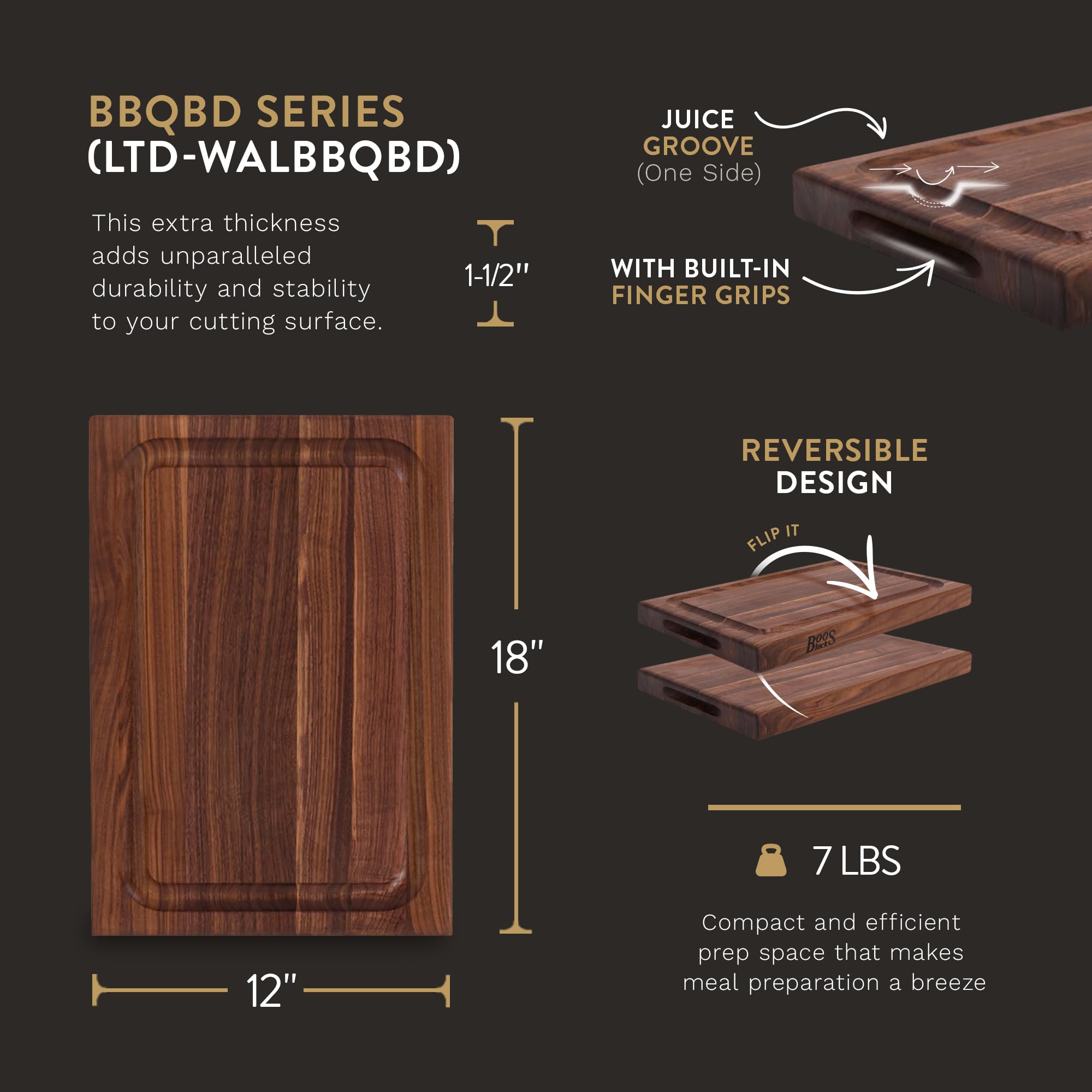 Premium John Boos Walnut Reversible Cutting Board - 18