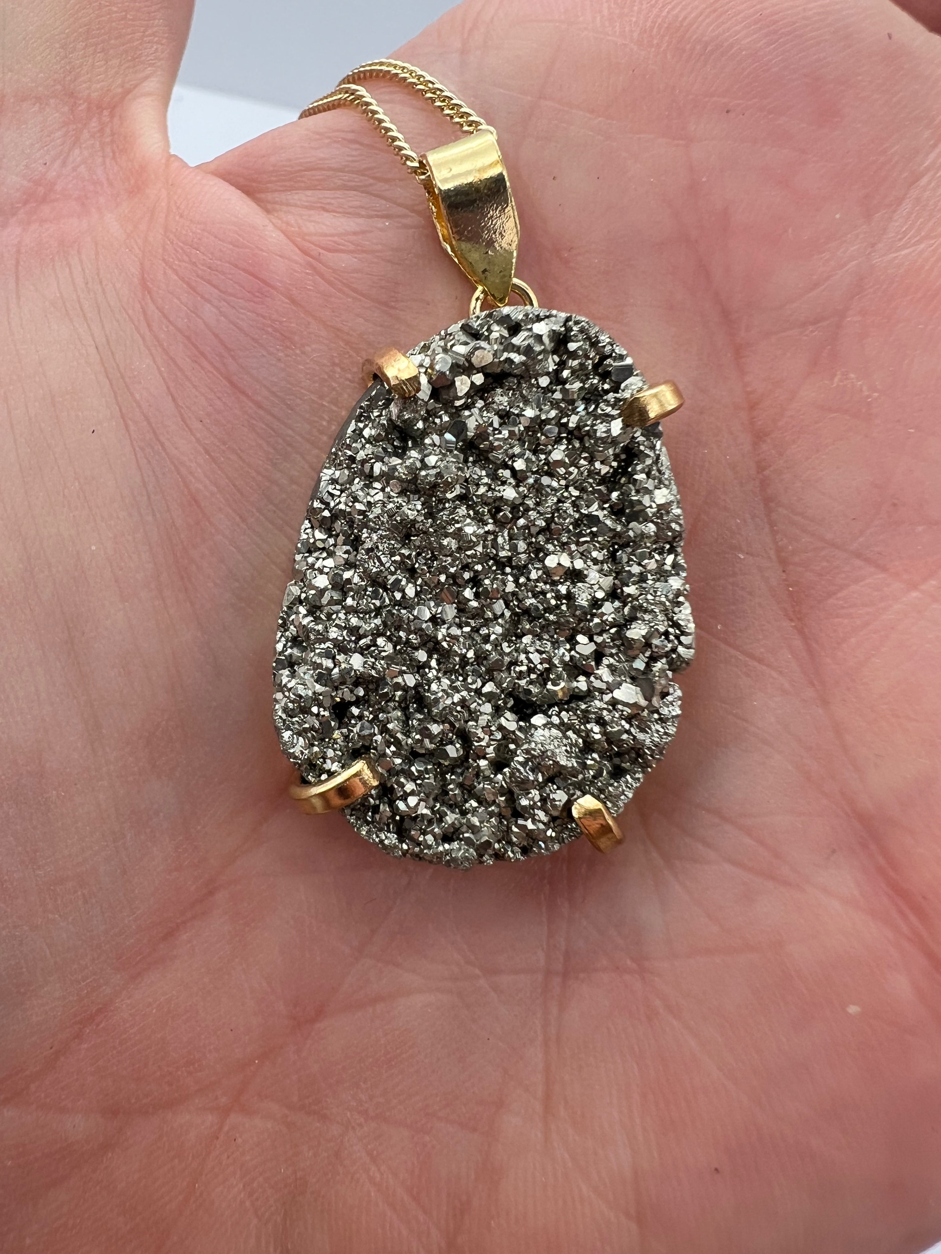 Gold Plated Pyrite Necklace for Women - Crystal and Sage Jewelry - Perfect for Meditation, Yoga & Spiritual Healing