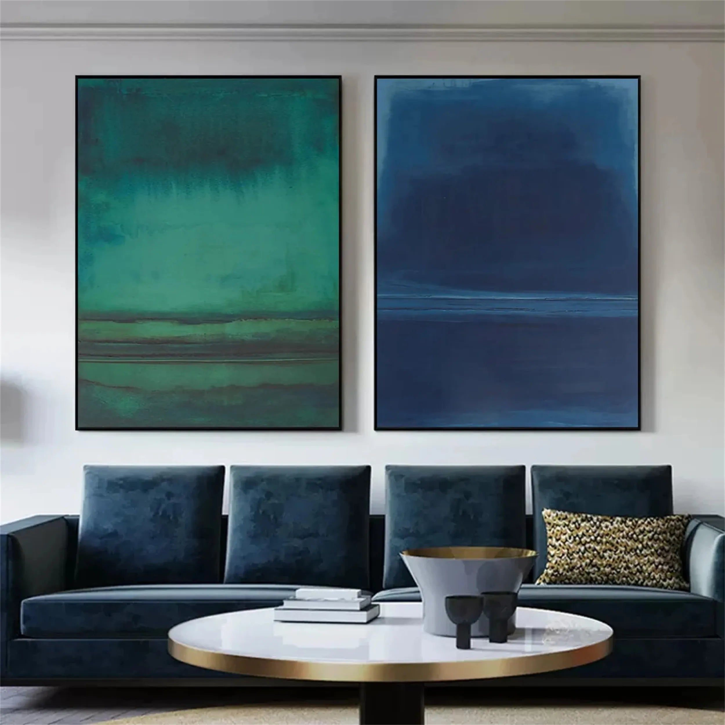 Abstract Blue and Green Canvas Art Set of 2 - Modern Wall Decor for Living Room, Bedroom & Office - BG053