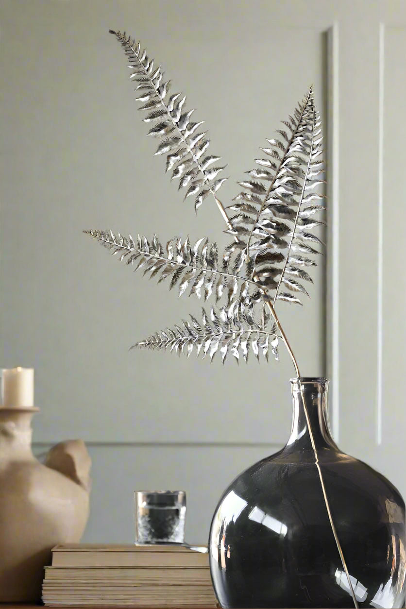 Artificial Silver Fern Leaf Stem - Realistic Fake Greenery for Home Decor, Wedding Centerpieces, and Floral Arrangements