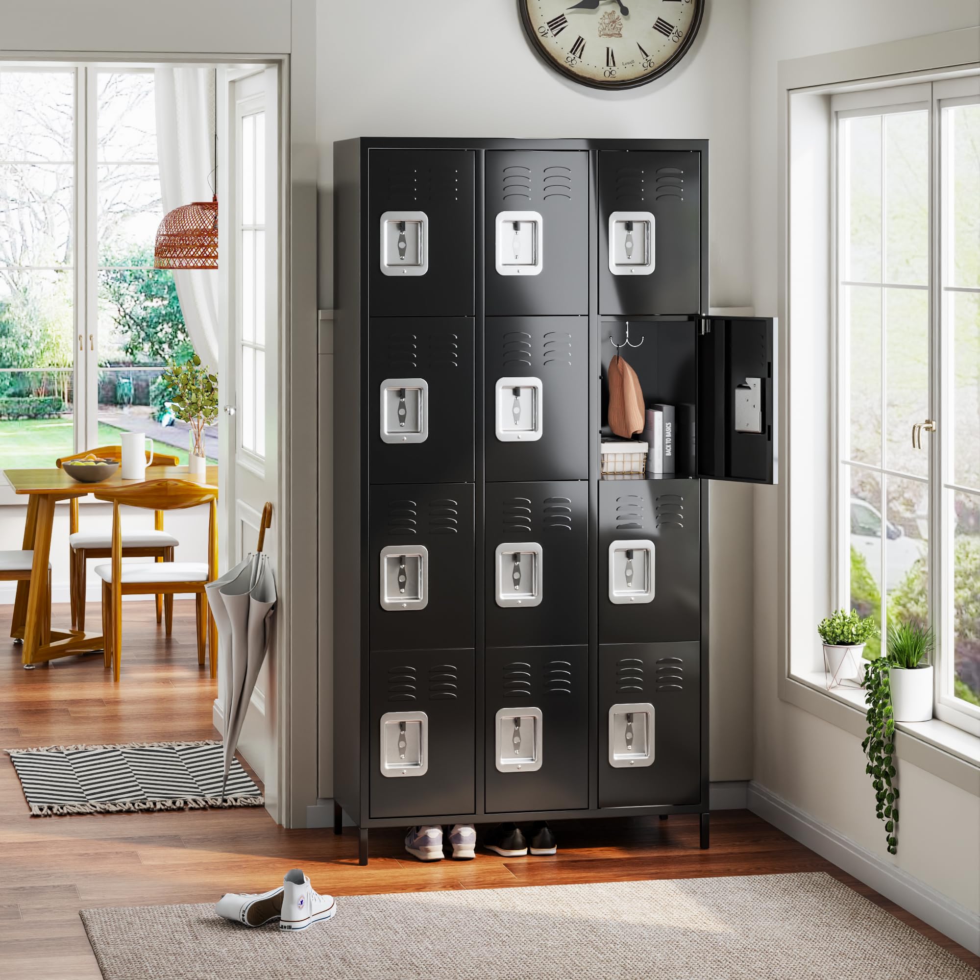 METAN 12-Door Black Steel Storage Locker Cabinet - Heavy Duty Metal Locker for School, Office, Gym & Bedroom - Industrial Employee Storage Locker with Easy Assembly - Perfect for Organization in Workplaces, Schools & Fitness Centers