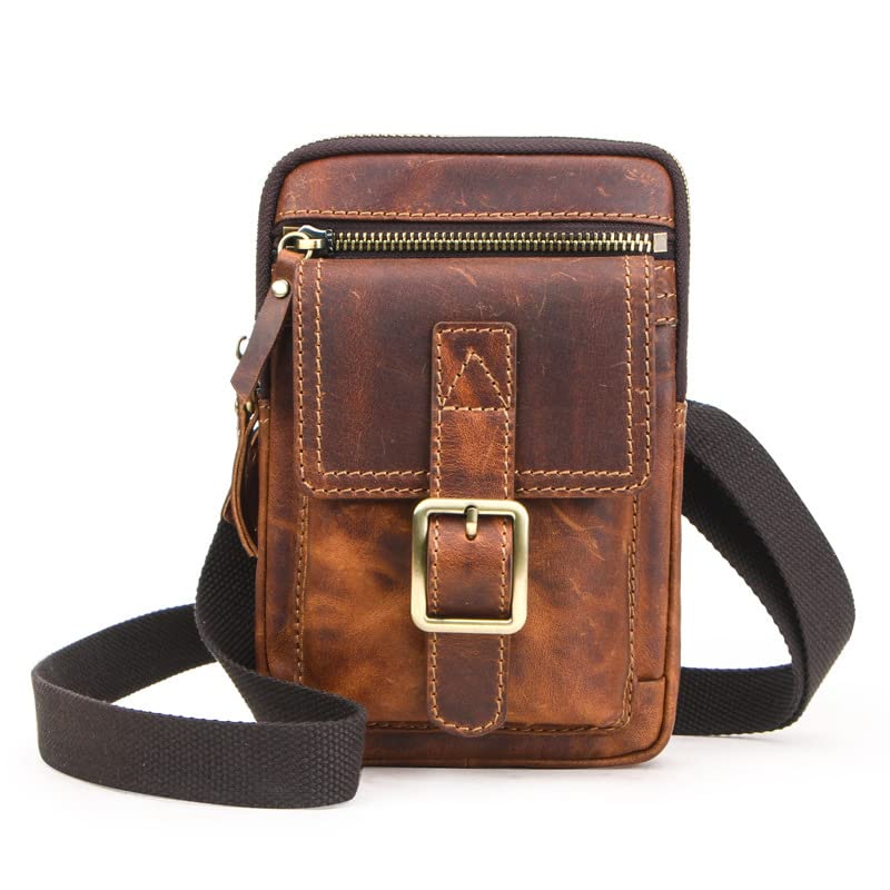 Vintage Genuine Leather Men's Shoulder Messenger Bag - Crossbody Phone Bag & Document Holder for Work, Travel & Daily Commute