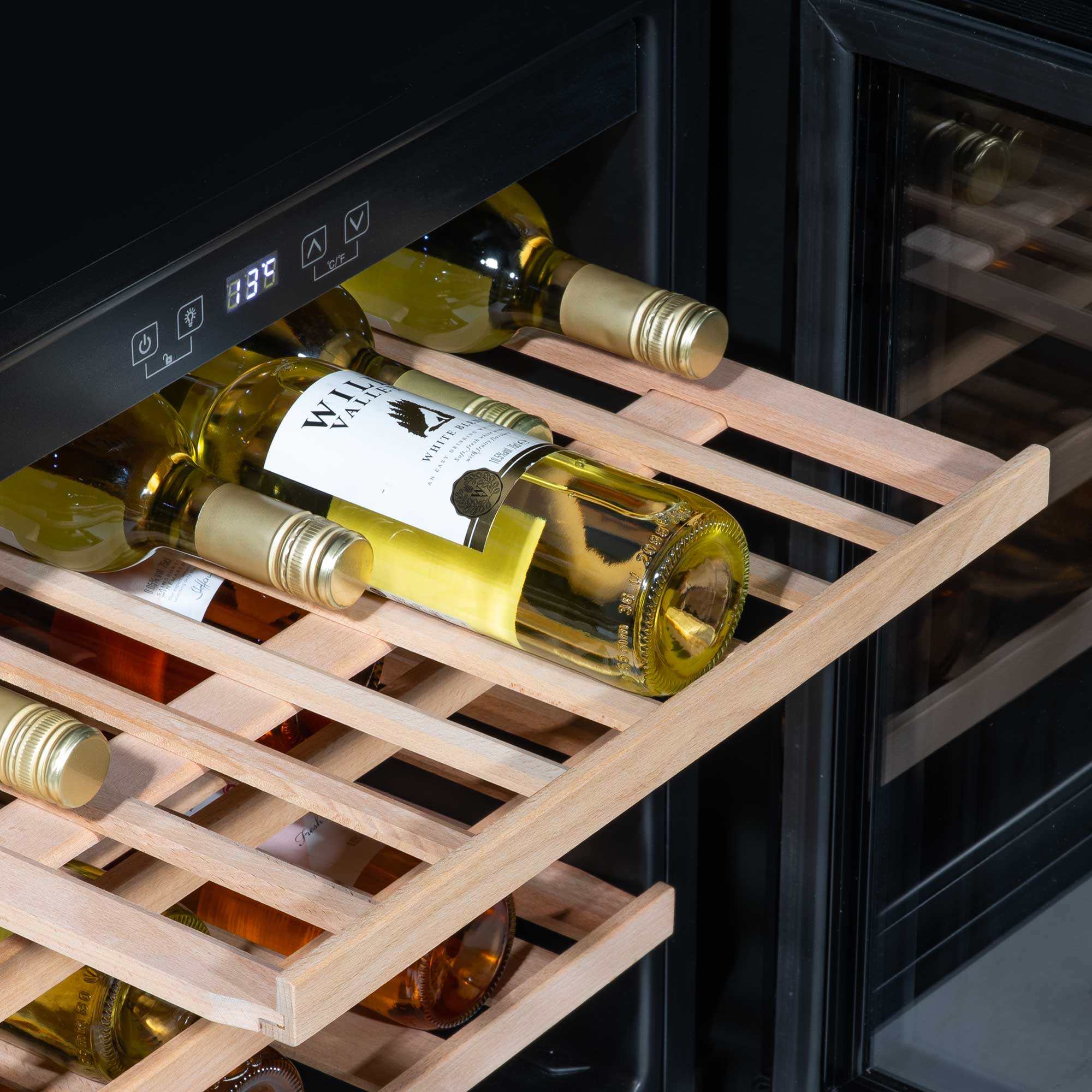 60cm Built-In 36 Bottle Wine Cooler Refrigerator with Beech Wood Shelves - Black DH206 | Perfect for Home Bars, Restaurants & Wine Cellars | Energy Efficient Cooling for Optimal Wine Storage