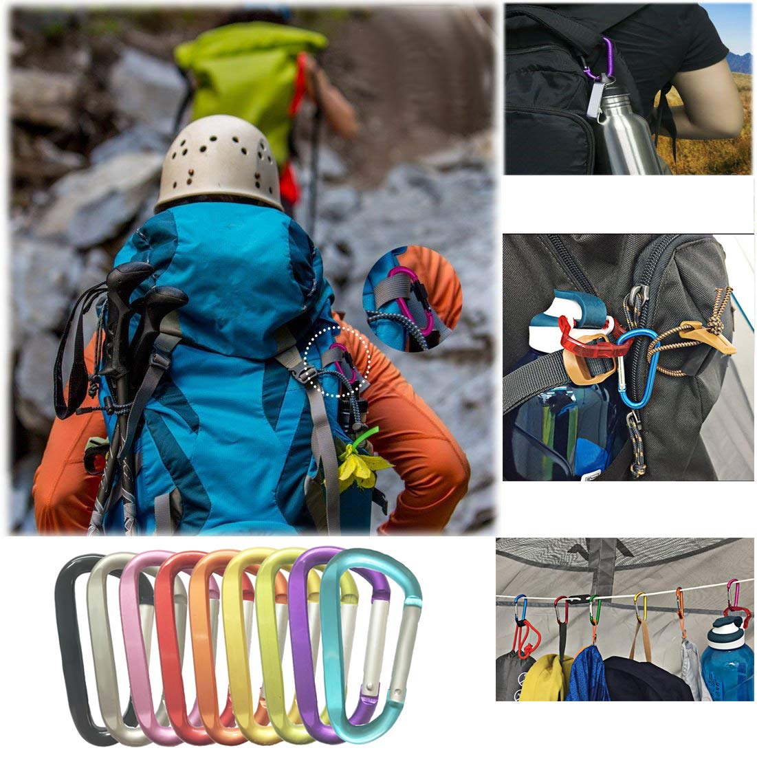 3 Inch Aluminum D-Shape Carabiner Clip - Heavy Duty D-Ring Keychain Hook for Camping, Hiking & Outdoor Gear - Premium Snap Link with Improved Design (Pack of 1/2/5) - Perfect for Keys, Backpacks, Dog Leashes & Sports Equipment