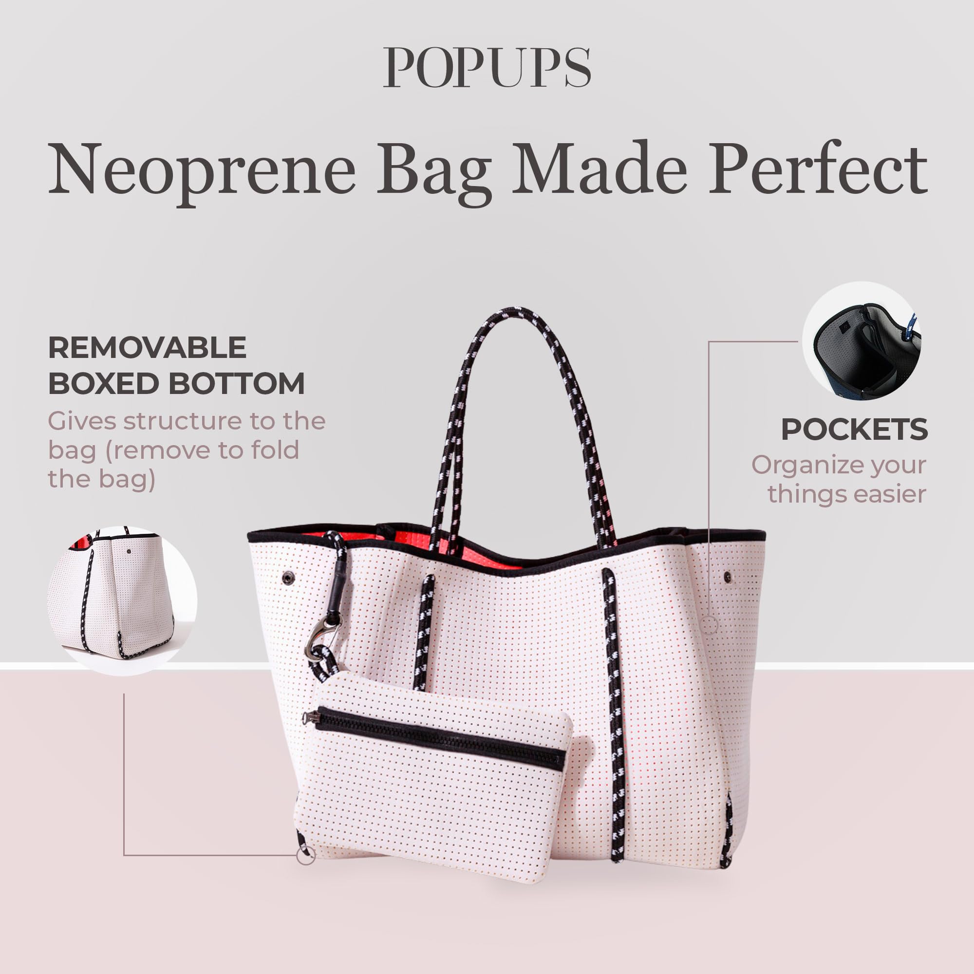 Stylish Large Neoprene Tote Bag for Women - Water-Resistant Designer Handbag with Multiple Pockets & Zipper Pouch | Perfect for Work Commute, Travel, Beach Trips & Shopping