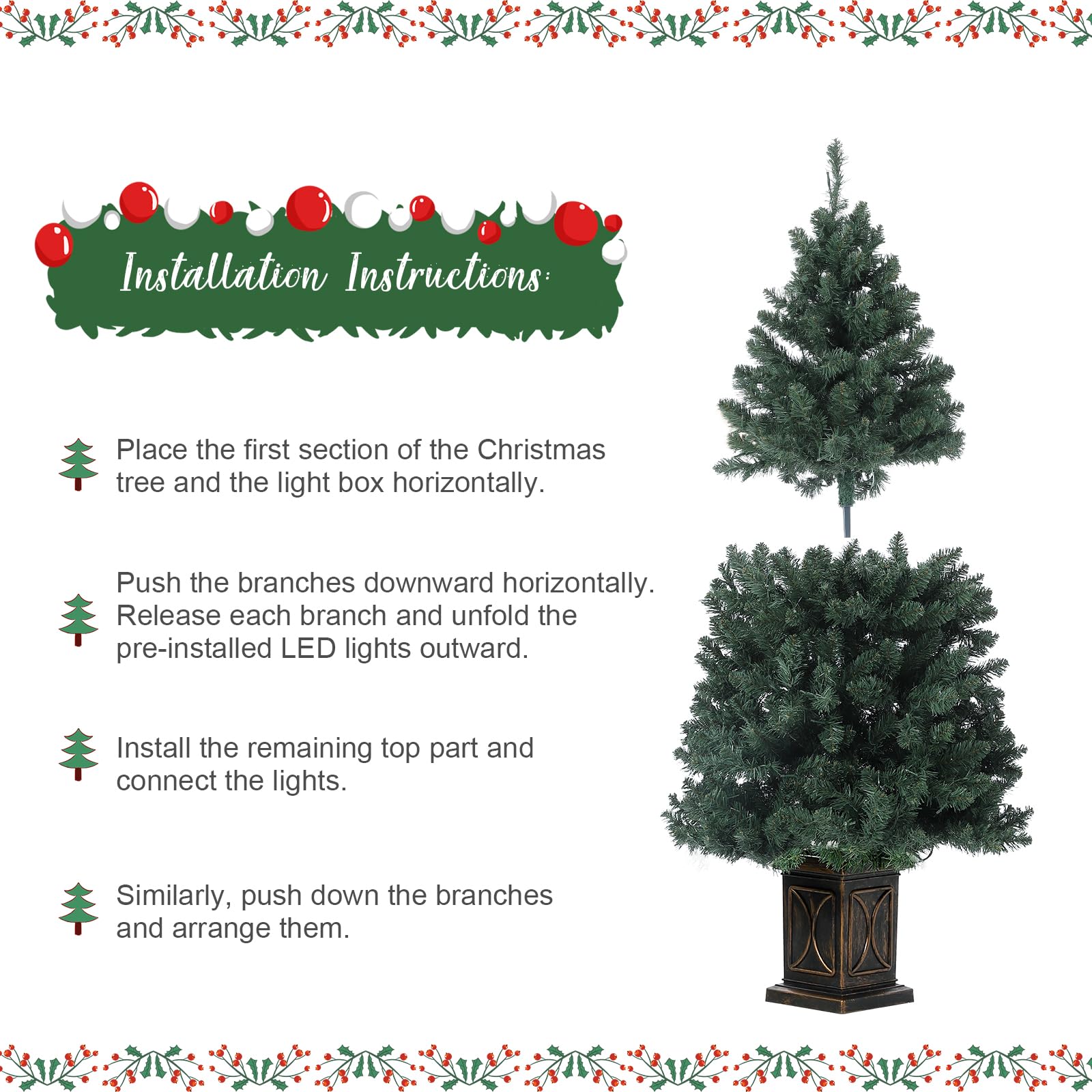 GARVEE 4.5 Ft Pre-Lit Artificial Christmas Tree with 300 LED Lights - 8 Lighting Modes, Fiber Optic Potted Xmas Tree with Black Base - Perfect for Home, Office & Holiday Decor