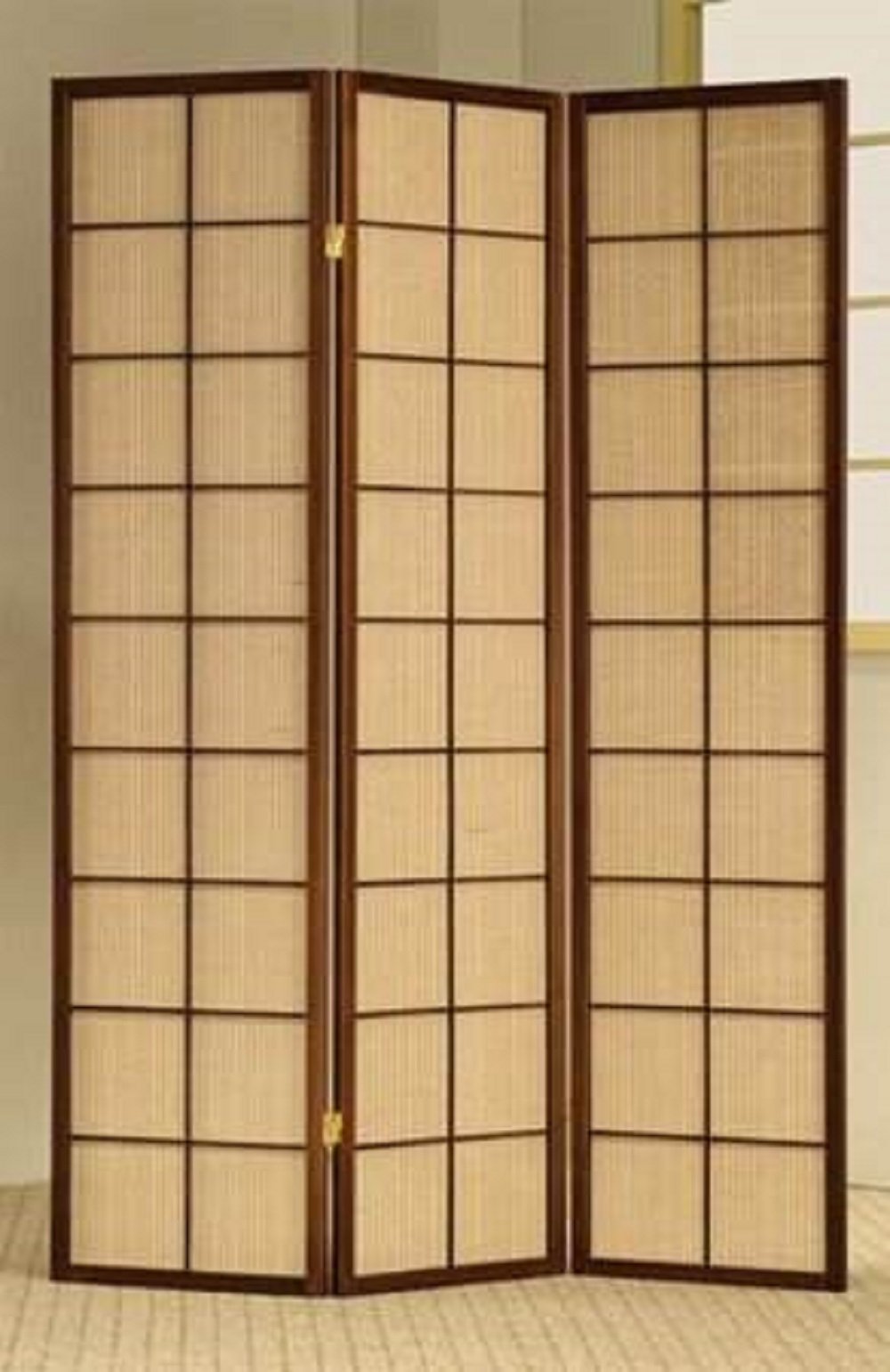 3-Panel Wooden Room Divider with Espresso/Cappuccino Finish - Foldable Fabric Screen for Home Office, Bedroom Partition & Privacy Protection