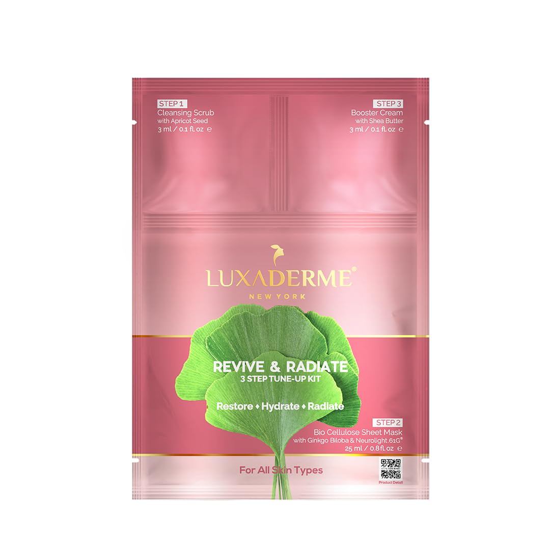LuxaDerme 3 Step Korean Facial Kit with Sheet Mask | Revive & Radiate for Smooth & Glowing Skin | Hydrating & Brightening Skincare Set | Perfect for Daily Routine, Spa Day & Travel (Pack of 1)