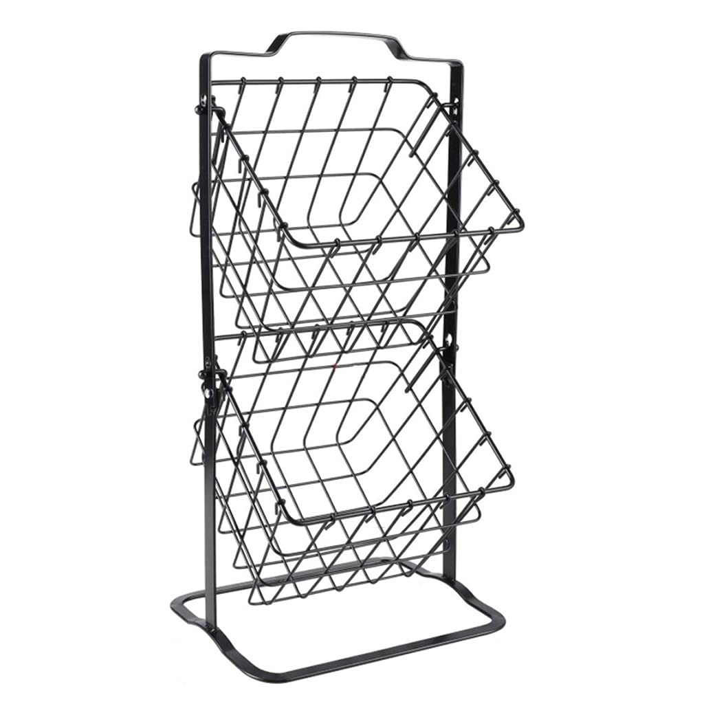 2-Tier Metal Fruit Basket Bowl - Creative Kitchen Organizer for Fruits, Vegetables & Snacks - Decorative Table Storage - Perfect for Dining Room, Kitchen Counter & Party Serving (Black)