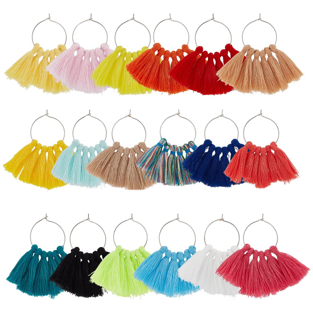 BENECREAT 18-Piece Tassel Wine Glass Charms Set - 18 Unique Styles with Platinum Brass Rings for Weddings, Beach Parties & Events - Perfect Drink Markers for Cocktail Glasses & Champagne Flutes
