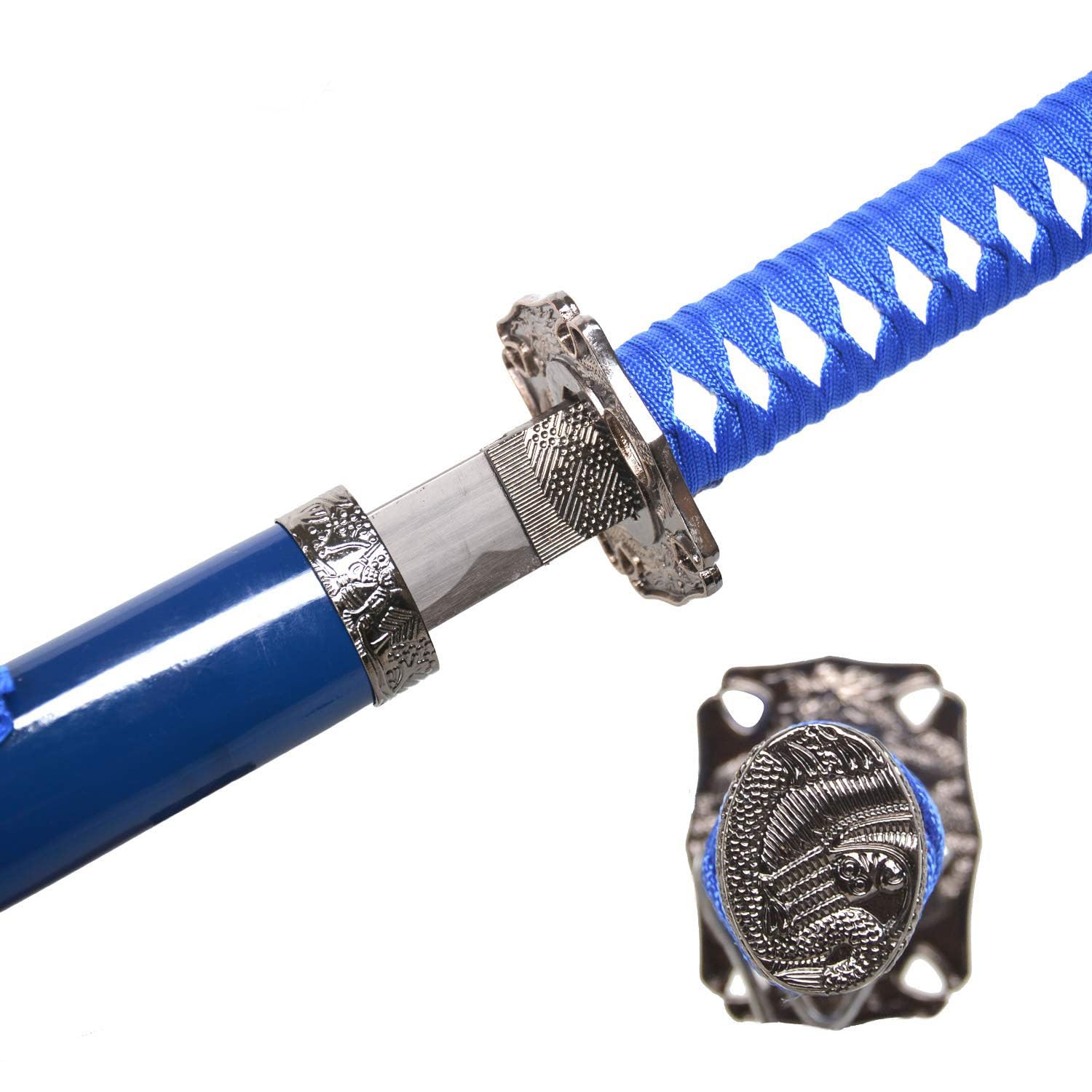 Authentic Hand-Forged Katana Samurai Sword Set - 3-Piece Razor Sharp Anime Swords with Blue Scabbard | Perfect for Cosplay, Martial Arts Training & Collectors