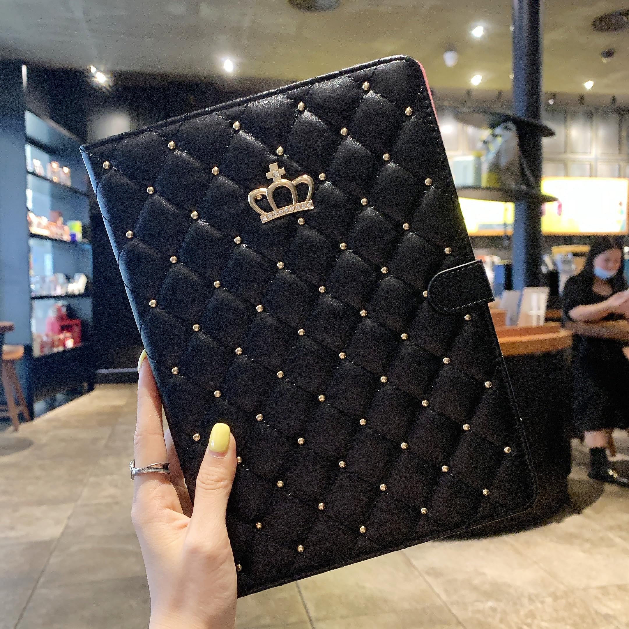 Topwin Cute Crown Case for iPad Air 11-inch M2 & iPad Pro 11 Inch - Bling Diamond PU Leather Smart Cover with Auto Sleep/Wake Function (Black) | Perfect for Work, School & Travel Protection