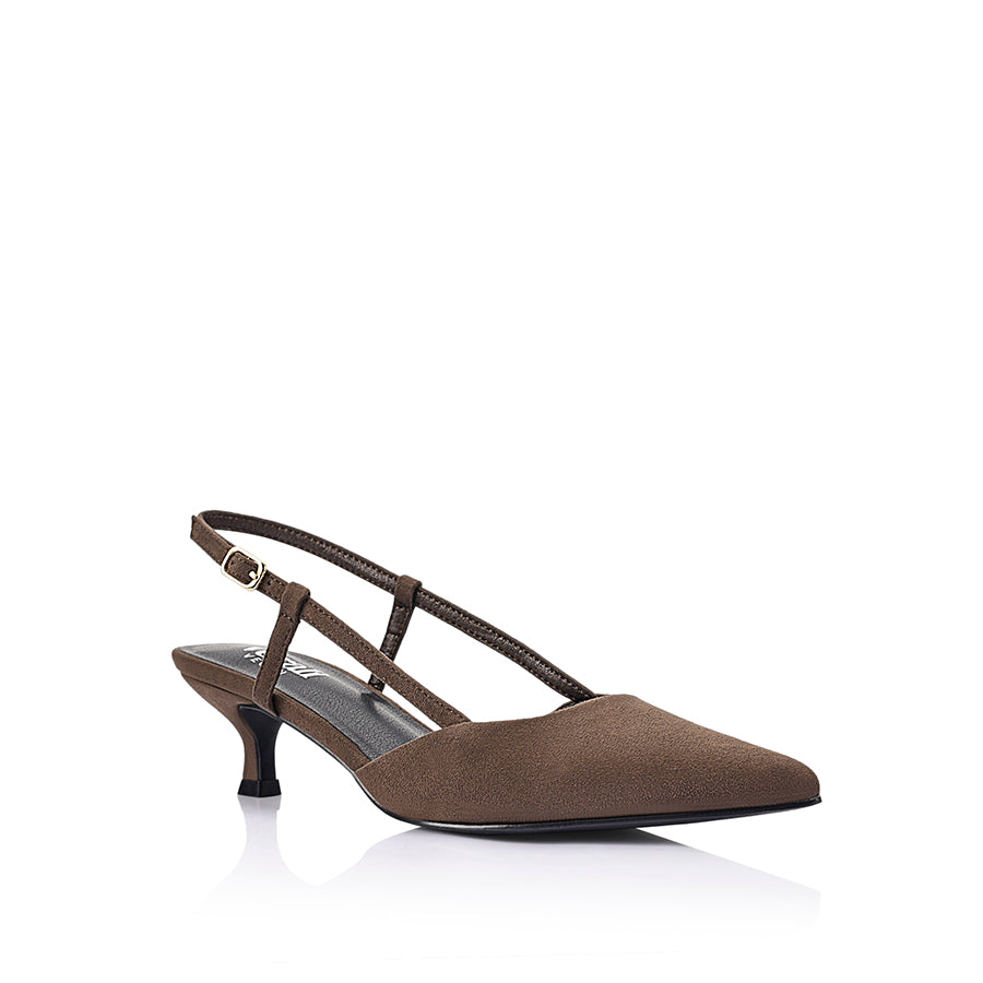 Lucas Slingback Kitten Heels - Chocolate Brown Micro Suede Women's Shoes for Work, Office & Special Occasions