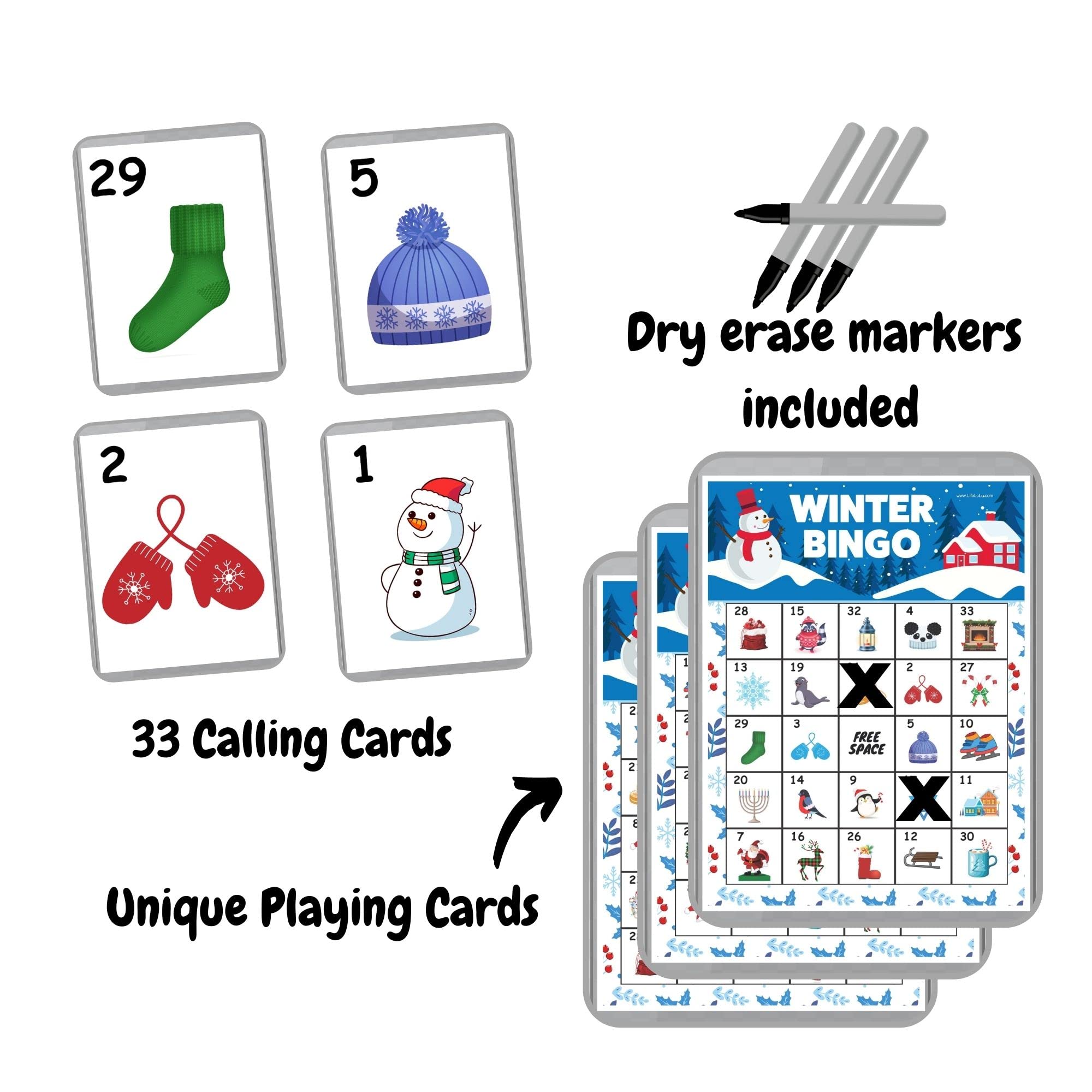 Winter Bingo Game Set - 60 Laminated Holiday Bingo Cards for Corporate Parties, School Events & Family Gatherings | Christmas Bingo, Kids Bingo Game, Holiday Party Activities | Perfect for Office Celebrations, Classroom Fun & Festive Family Game Nights