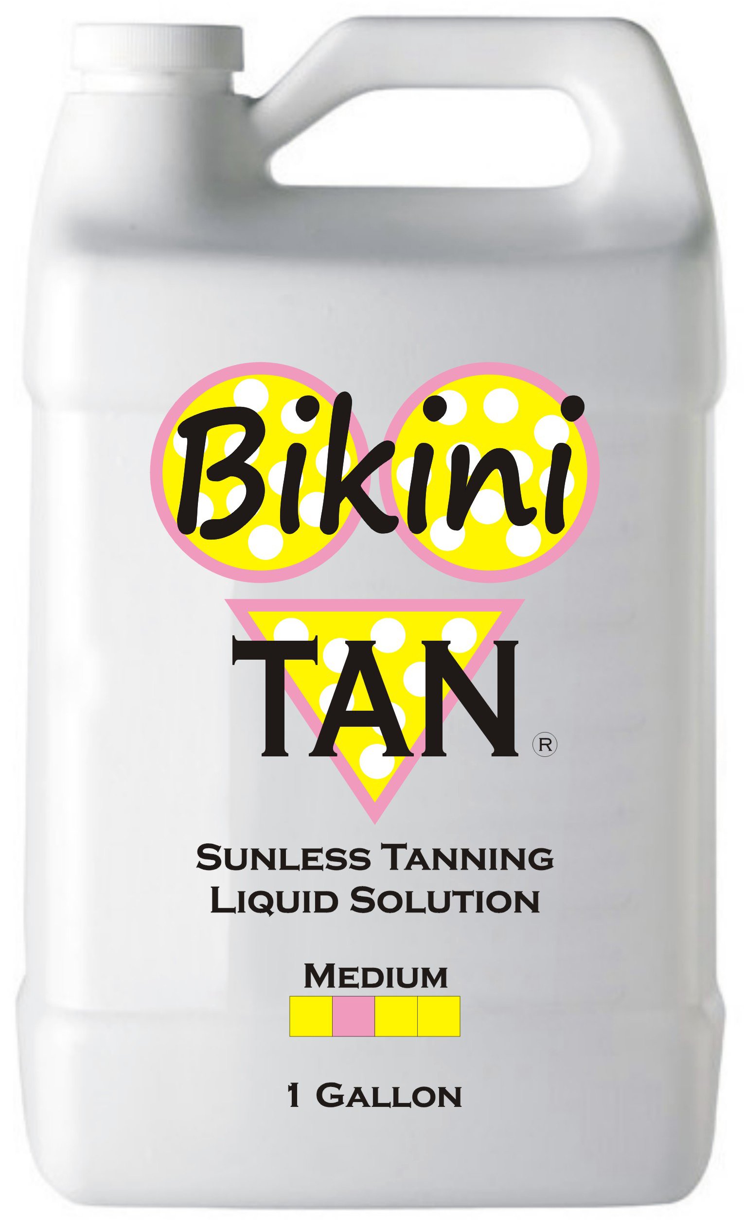 BIKINI TAN Medium Spray Tan Solution - 1 Gallon Sunless Self Tanning Liquid for Airbrush & HVLP Systems - Includes Applicator Mitt, Gloves & Fake Tanner Mousse Sample - Perfect for Salon Professionals & At-Home Spray Tanning