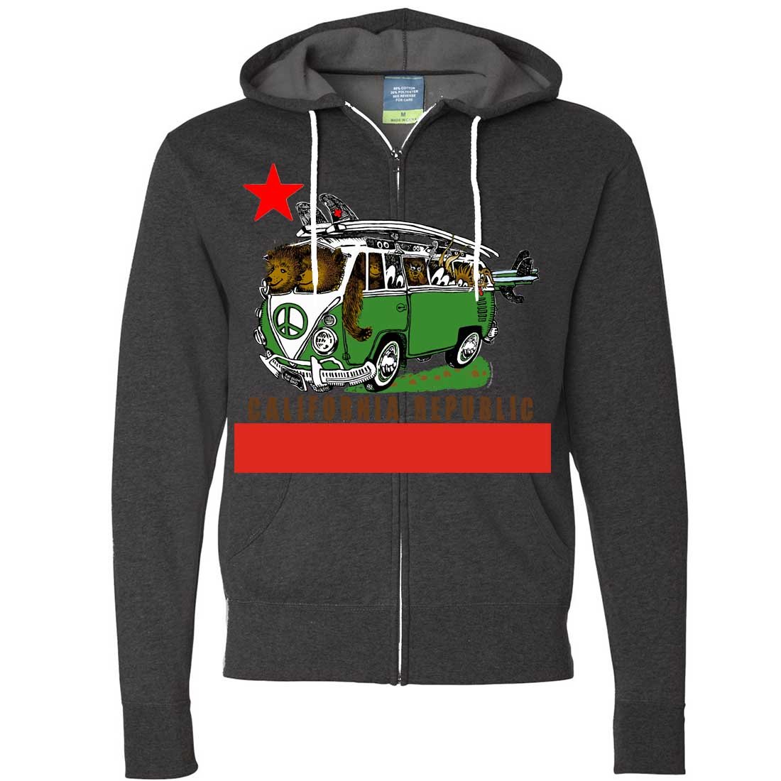 California Republic Bear Surf Bus Zip-Up Hoodie for Men & Women - Cozy Fleece Pullover with Front Pocket - Perfect for Surfing, Beach Trips & Casual Outfits