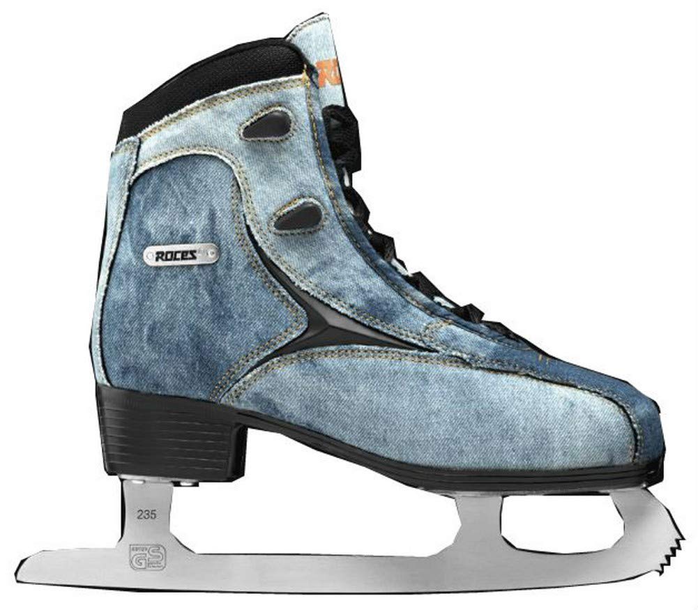 Roces Women's Denim Glamour Figure Ice Skates - Lace-Up Superior Italian Navy Skates for Women - Perfect for Ice Dancing, Recreational Skating & Rink Performances