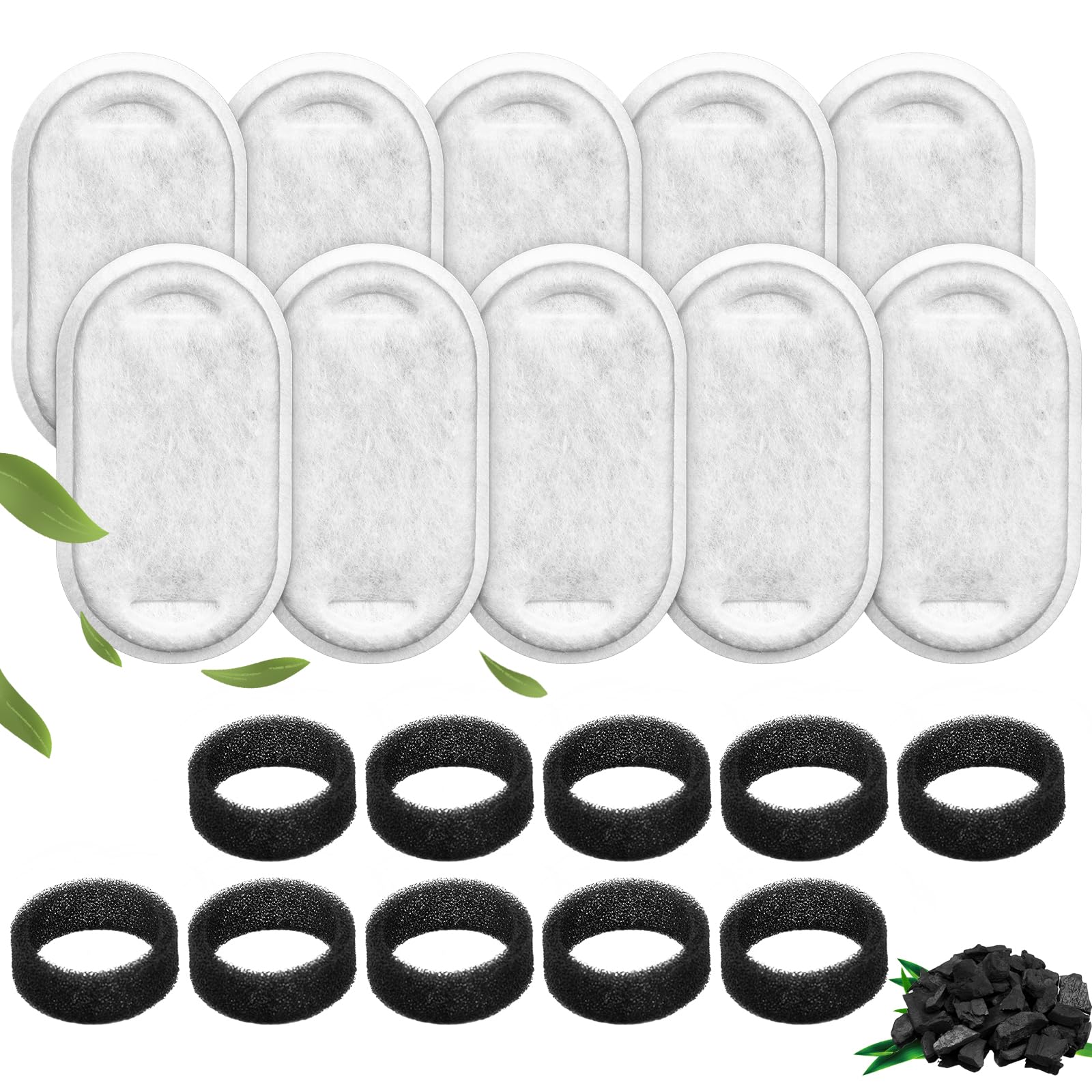 20Pcs Cat Water Fountain Replacement Filters with 10 Sponges - Compatible with 108oz/3L & 67oz/2L Stainless Steel Pet Fountains - Keep Your Pet Hydrated with Clean Filtered Water for Home & Office Use