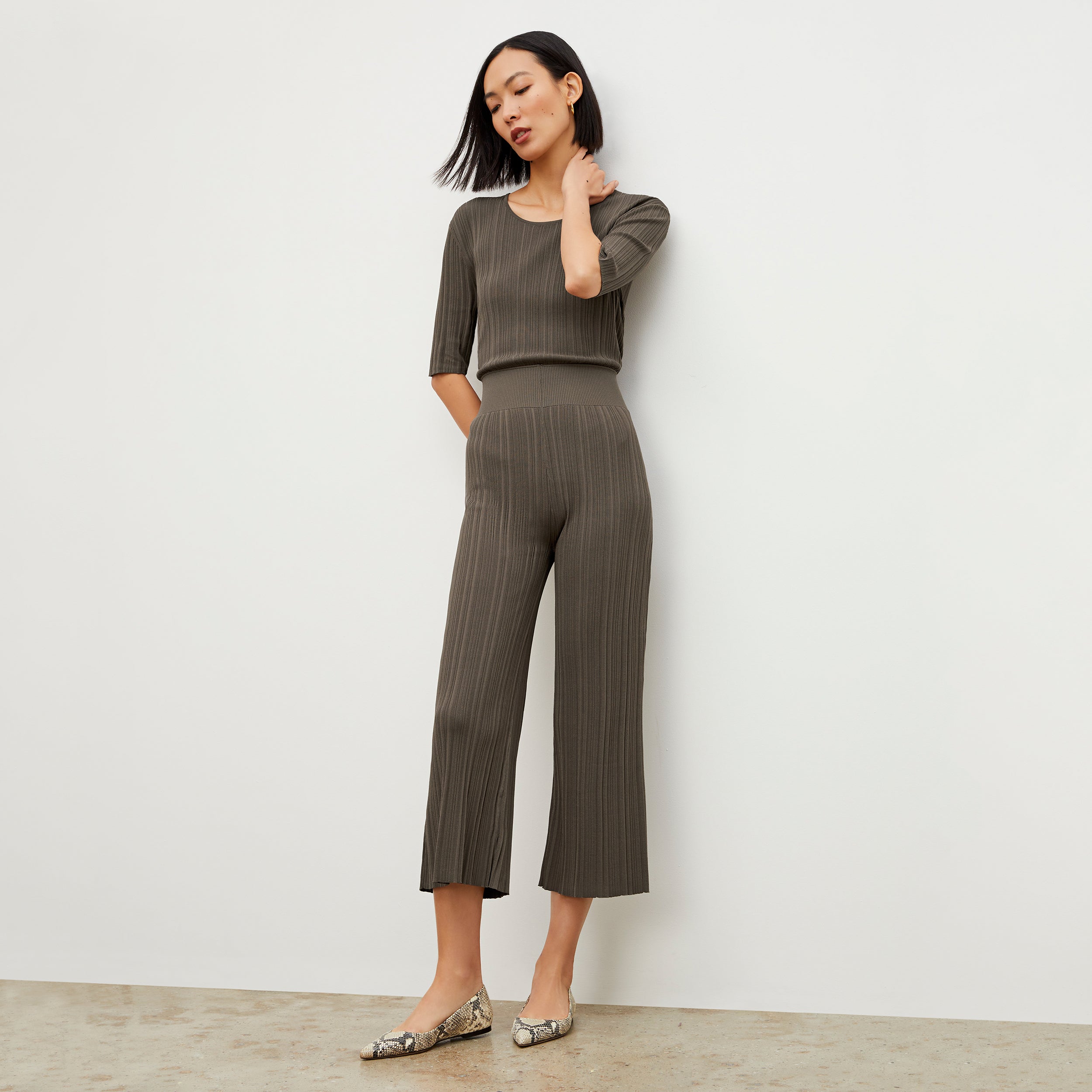 Marijane Textured Knit Pants in Light Ash - Comfortable High-Waisted Lounge Pants for Women - Perfect for Yoga, Home Wear, and Relaxation