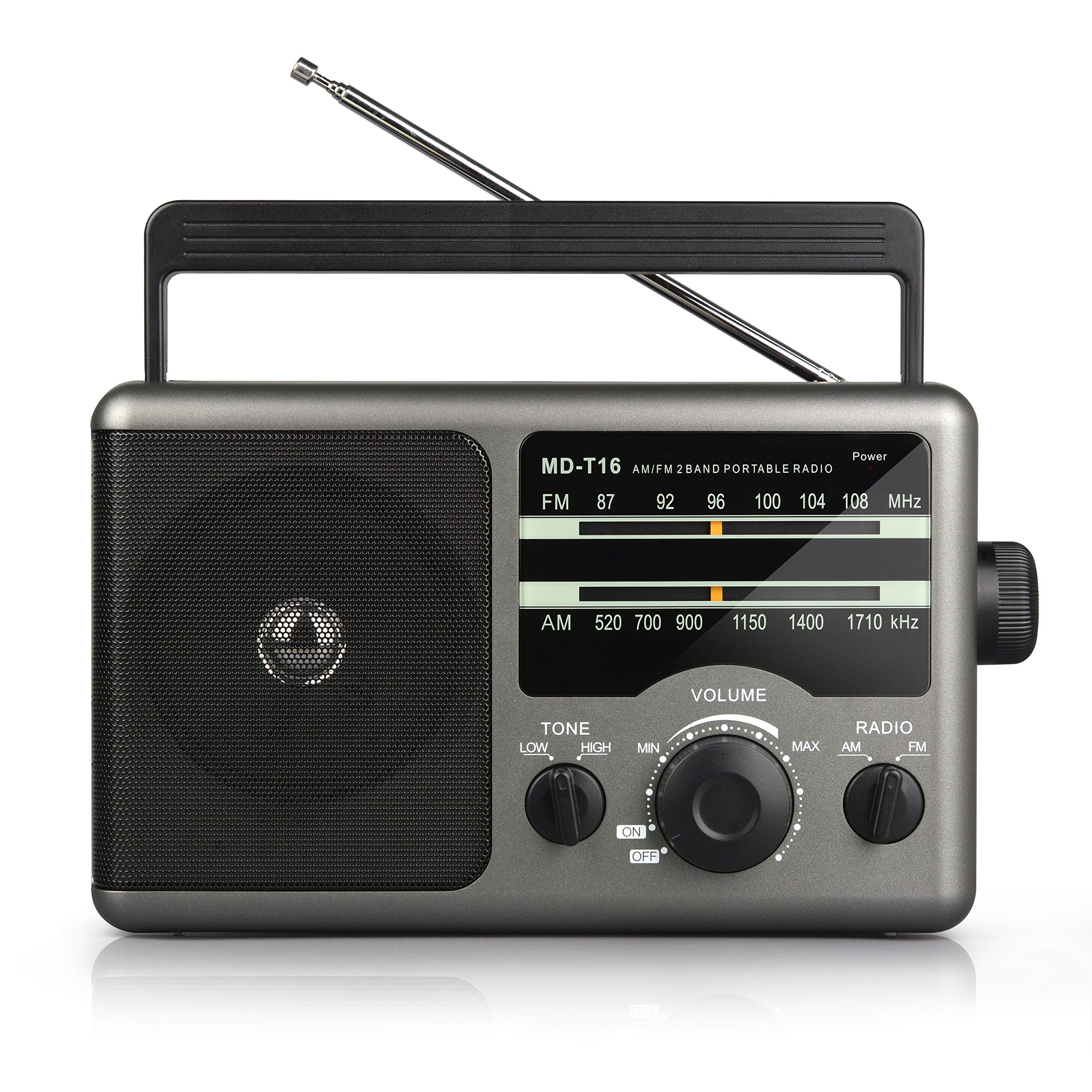 Greadio AM FM Portable Radio with 3.5mm Headphone Jack, High/Low Tone Mode, Large Speaker - Battery or AC Powered for Home, Camping, Emergency & Outdoor Use