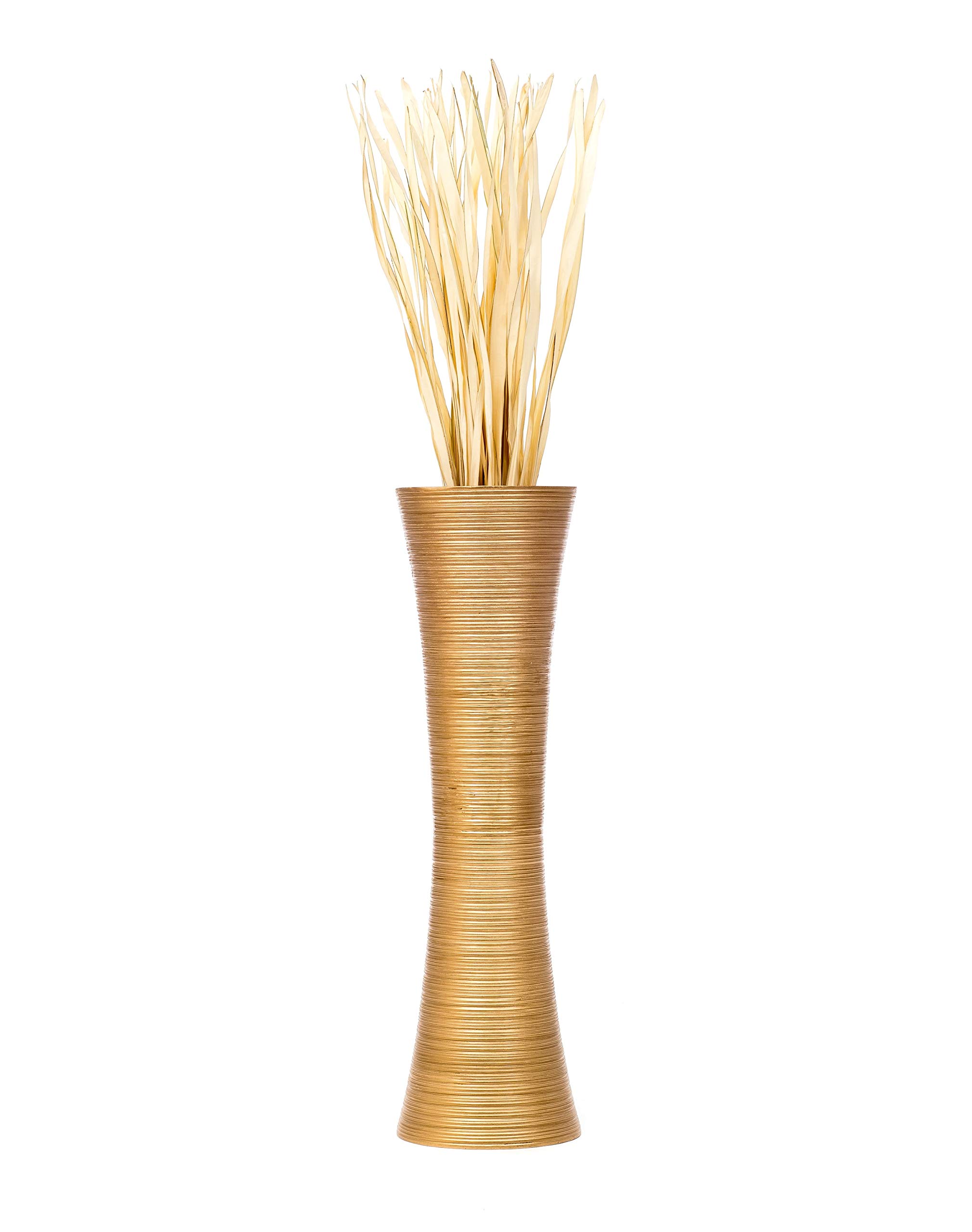Leewadee 36 Inch Large Gold Floor Vase - Wooden Tall Farmhouse Decor for Flowers, Fake Plants & Pampas Grass - Perfect for Living Room, Entryway & Wedding Decor