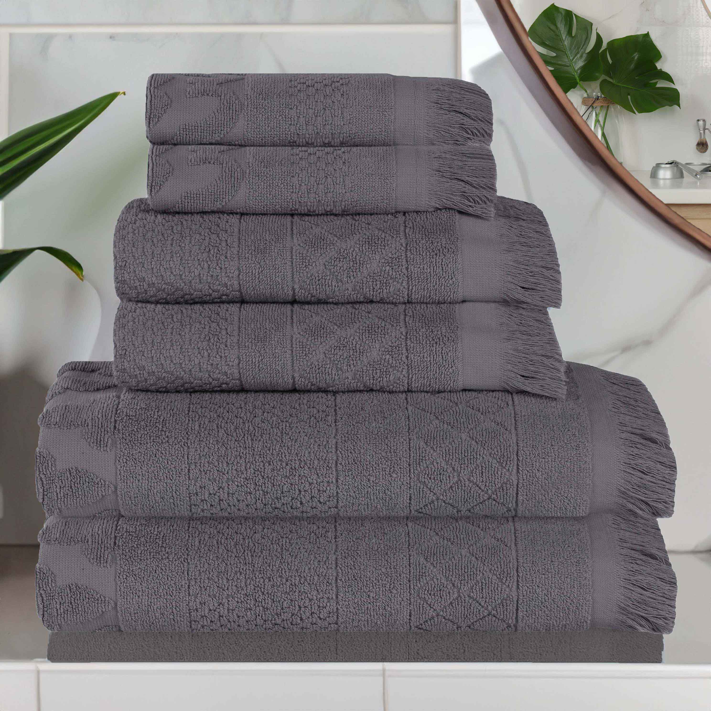 Premium 6-Piece Cotton Geometric Jacquard Towel Set - Ultra Soft & Absorbent Bath Towels for Spa, Bathroom & Luxury Home Decor