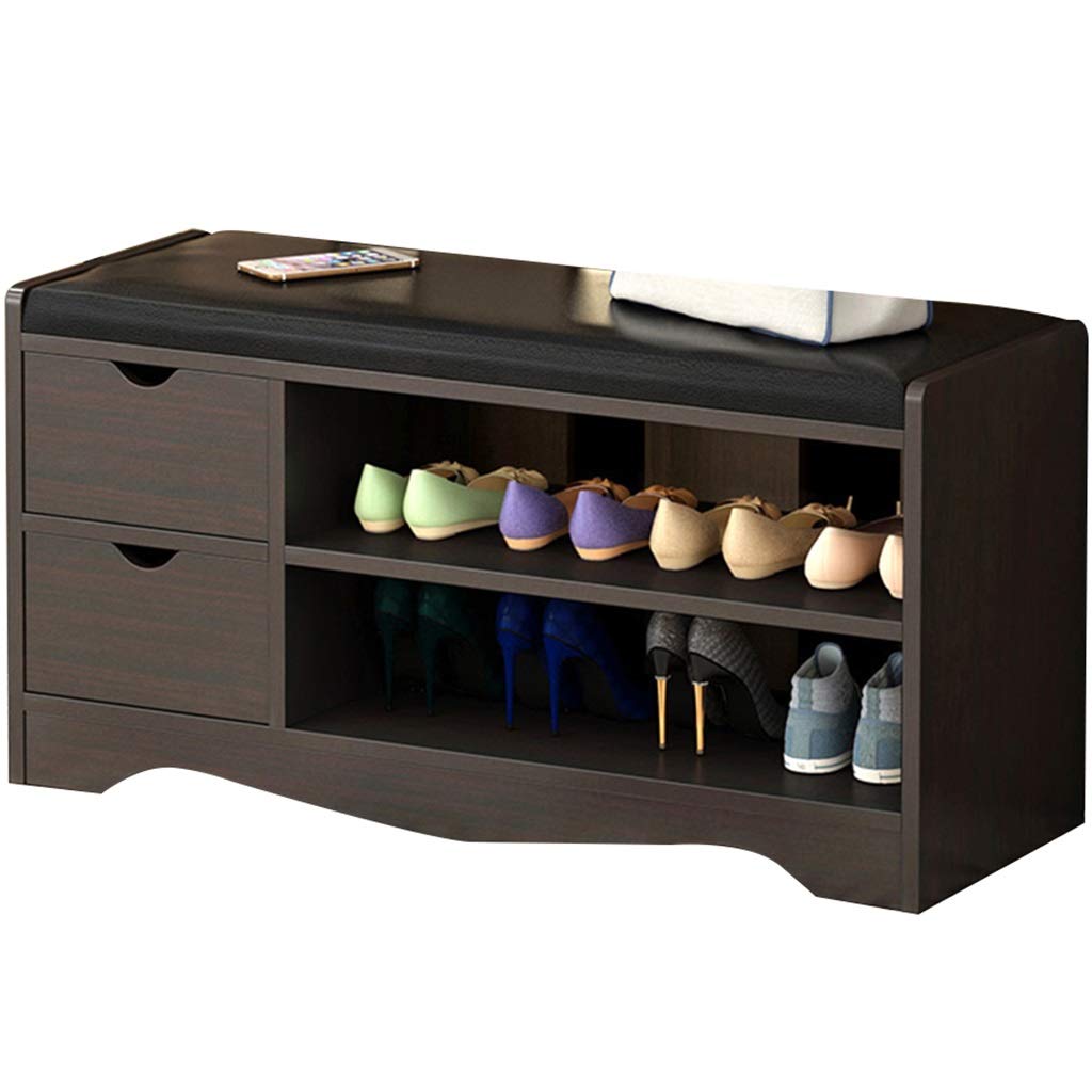 3-Tier Shoe Rack Bench with Double Drawers & Soft Cushion - Entryway Shoe Storage Organizer, Shoe Changing Stool (Black, 80x30x43cm) - Perfect for Small Spaces, Hallway, Closet & Apartment Organization