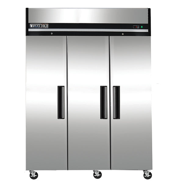 Maxx Cold MXCF 72FDHC 72 cu.ft Stainless Steel Triple Door Reach-in Freezer with Top Mount - Commercial Kitchen, Restaurant & Grocery Store Refrigeration Solution