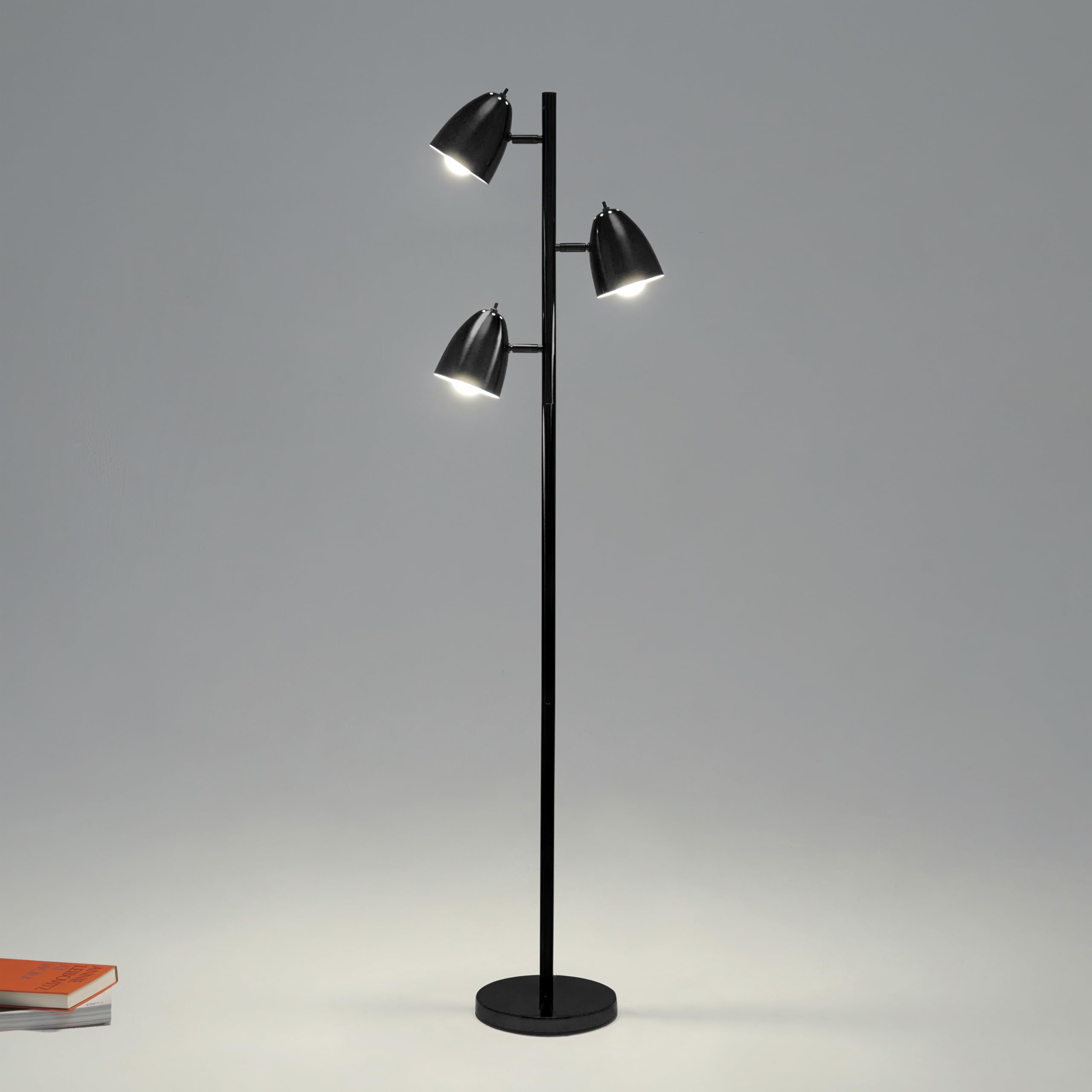 Brightech Jacob LED Standing Lamp - Modern Adjustable 3-Light Tree Floor Lamp for Living Room & Bedroom - Tall LED Lighting Fixture in Classic Black - Perfect for Reading, Working & Ambient Lighting