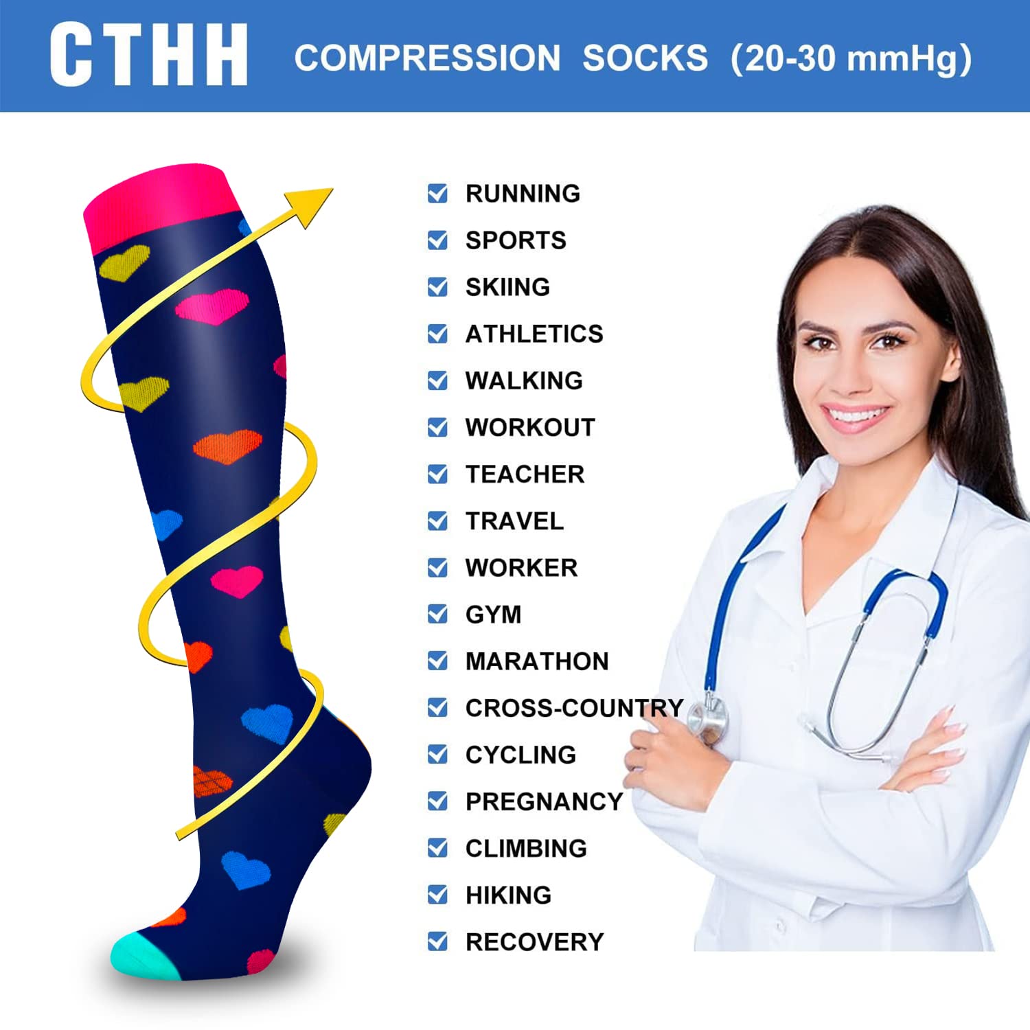 5/7 Pairs Medical Grade Compression Socks for Women & Men - 20-30 mmHg Support Stockings for Running, Nursing, Travel & Varicose Veins Relief - Improve Blood Circulation & Reduce Swelling (Perfect for Athletes, Nurses & Frequent Flyers)
