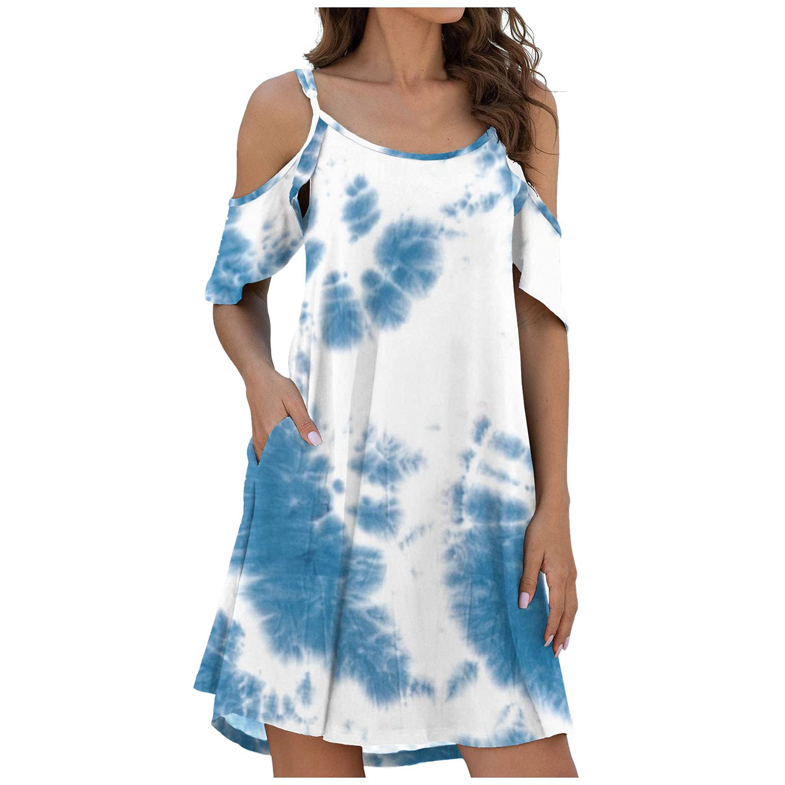 2022 Women's Summer Dresses - Sleeveless Casual Ruffle Shoulder Dress with Pockets | Perfect for Beach Vacations, Date Nights & Summer Outings