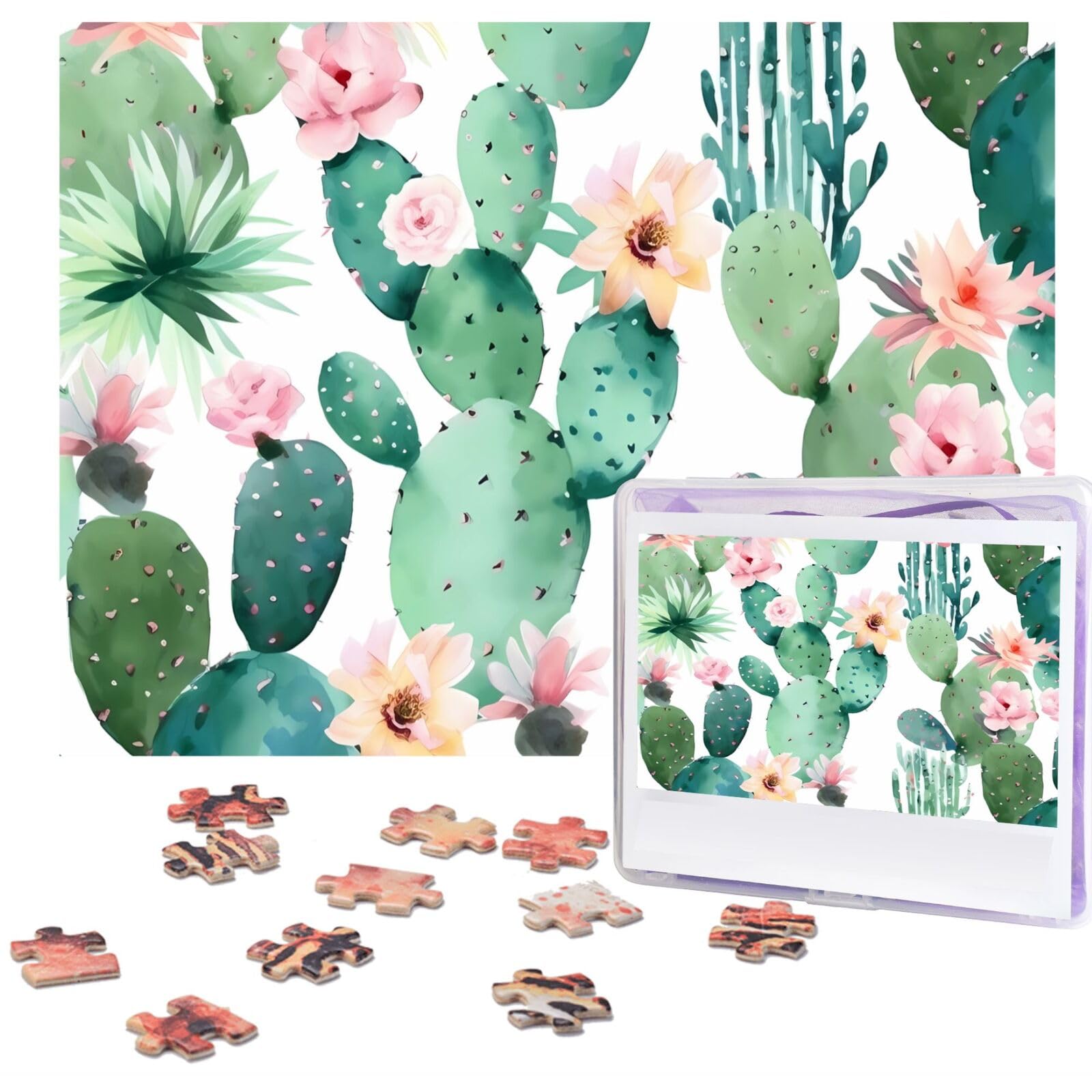 500-Piece Cactus Jigsaw Puzzle for Adults - Personalized Wooden Photo Puzzle with 20.4