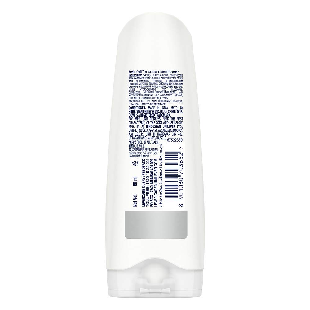 Dove Hair Fall Rescue Conditioner for Weak & Frizzy Hair - Reduces Hair Loss, Strengthens & Protects - Sunflower Extract Formula - 80ml | Daily Hair Care for Damaged & Thinning Hair