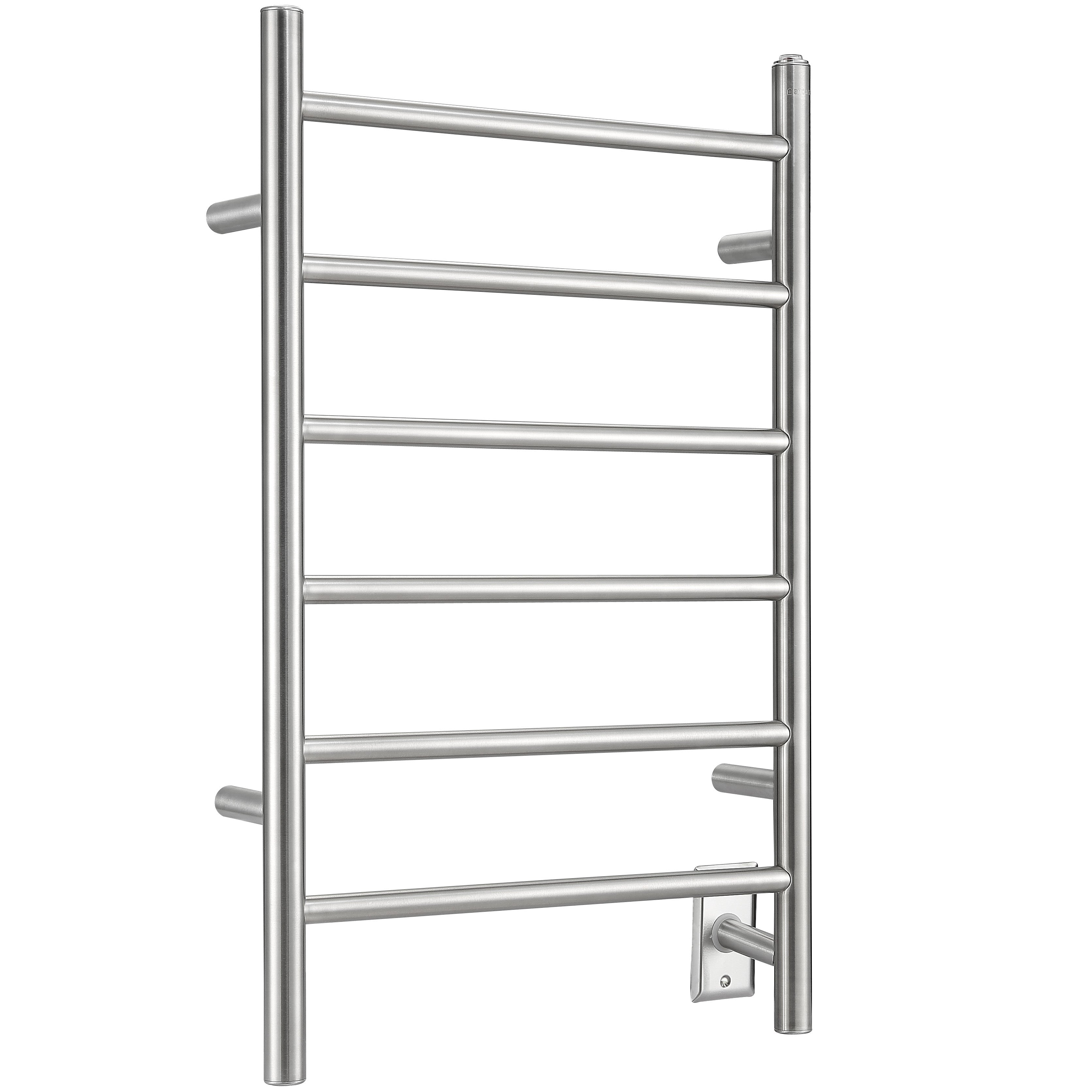 Premium 6-Bar Hardwired & Plug-In Towel Warmer - Brushed Stainless Steel - Fast Heating Bathroom Luxury for Spa, Hotel & Home Use