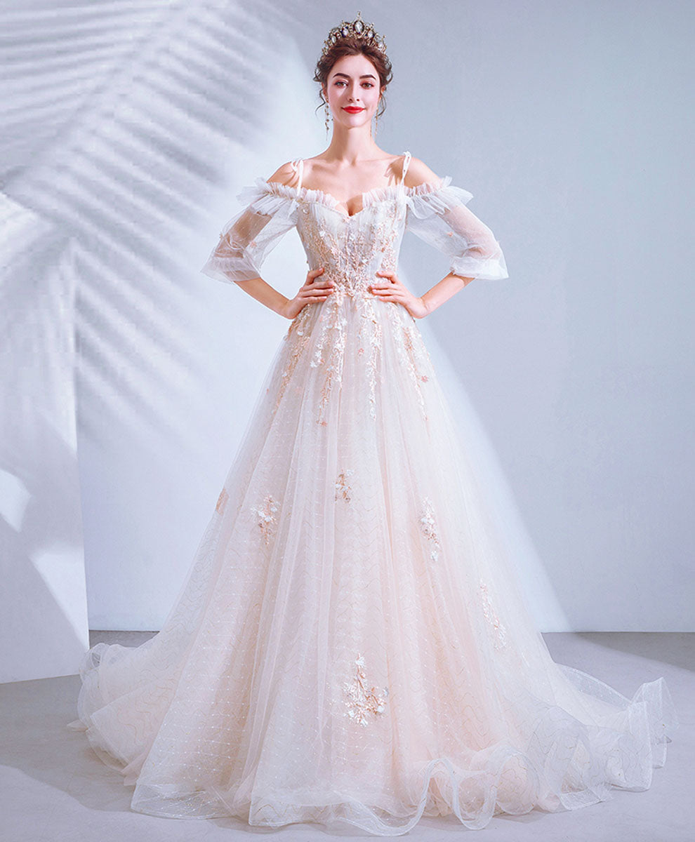 Elegant Light Pink Tulle Lace Long Prom Dress with Floral Embroidery - Formal Evening Gown for Homecoming, Quinceañera & Wedding - Perfect for Prom Night, Ball Gowns & Special Occasions