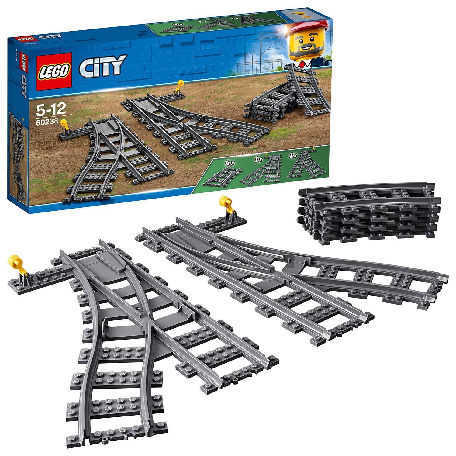 LEGO 60238 City Train Tracks Switch Track Building Toy Set for Kids Ages 5-12 | Compatible with Toy Trains & Railway Tracks | Perfect for Creative Play & Train Layouts