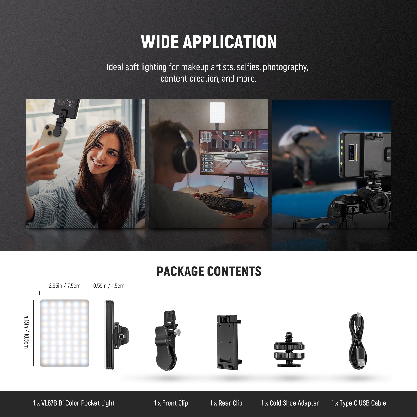 NEEWER BASICS VL67B Bi-Color LED Selfie Ring Light with APP Control for Smartphone Photography - Perfect for YouTube, TikTok, Live Streaming & Video Calls