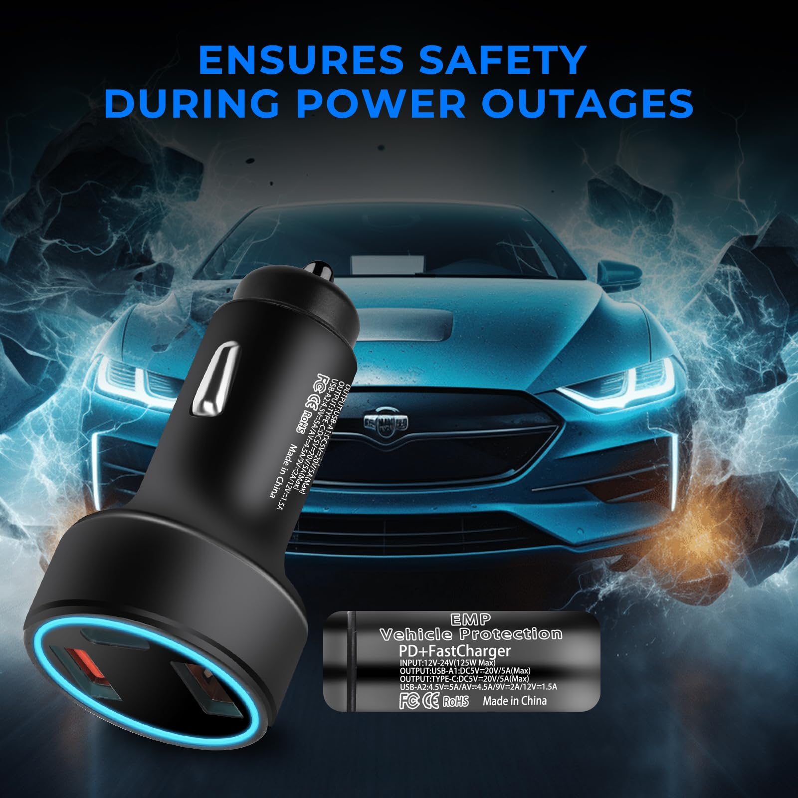 EMP Vehicle Protection with Extra USB Ports - 12V DC Car & Truck Surge Protector for Lightning, Solar Flares & Power Surges | Ideal for Road Trips, Fleet Vehicles & Emergency Preparedness