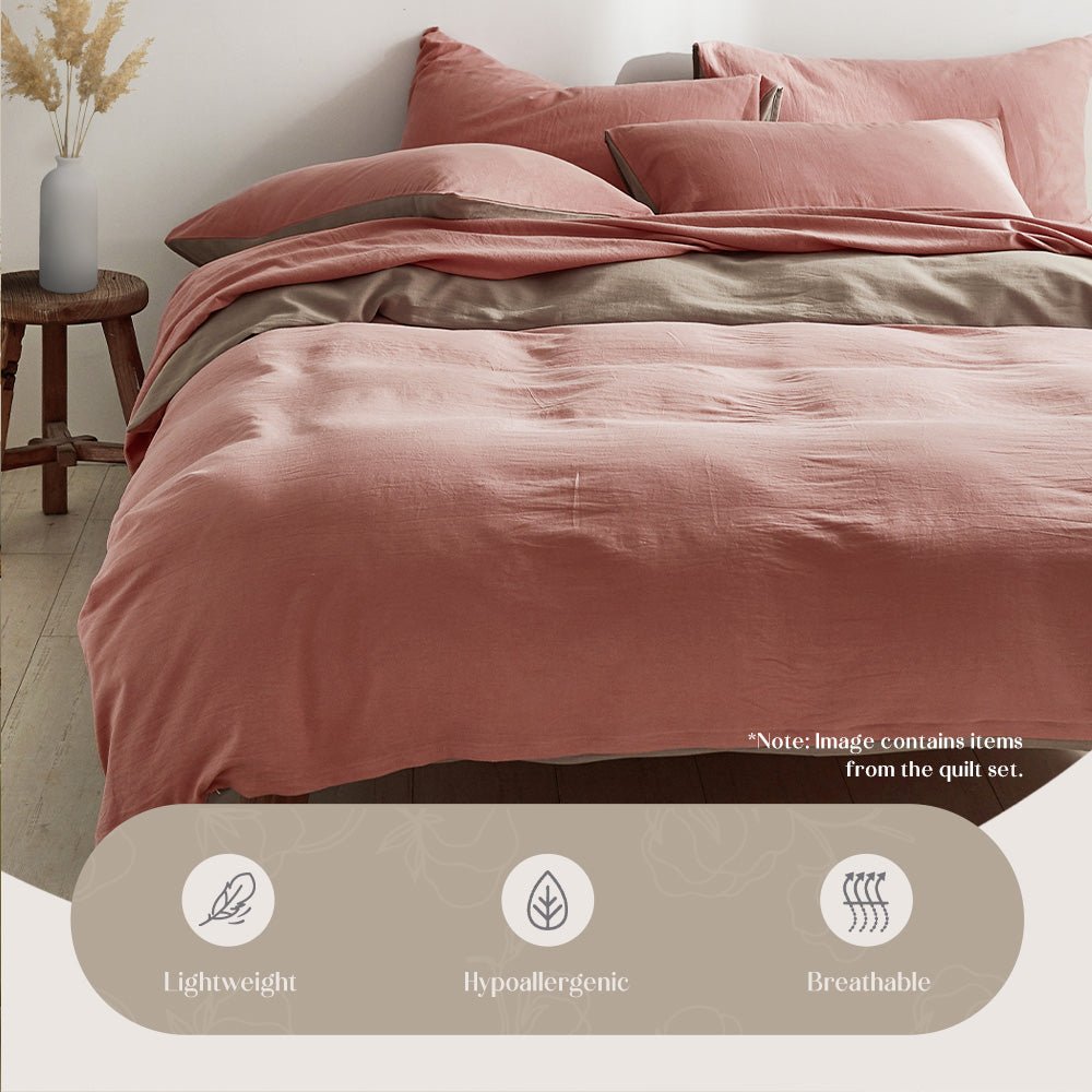Luxury Washed Cotton Quilt Set - Pink & Brown Single Size Bedding, Soft & Breathable for All Seasons | Perfect for Master Bedroom, Guest Room & Dorm Decor