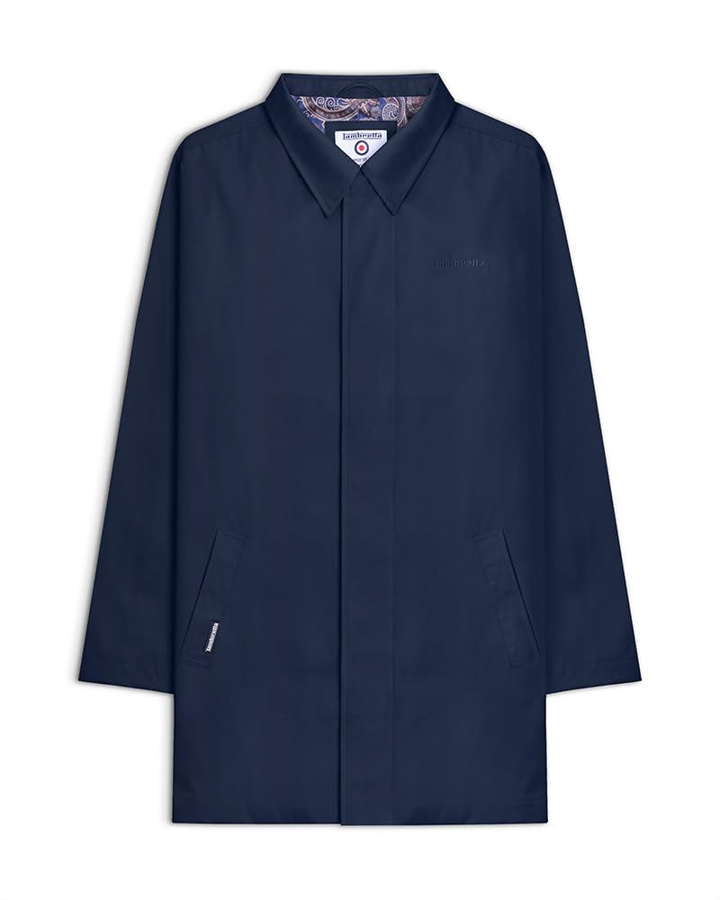 Lambretta Men's Wool Blend Mac Coat - Classic Waterproof Trench Coat for Business, Travel & Fall Fashion | Slim Fit Overcoat with Belt & Pockets