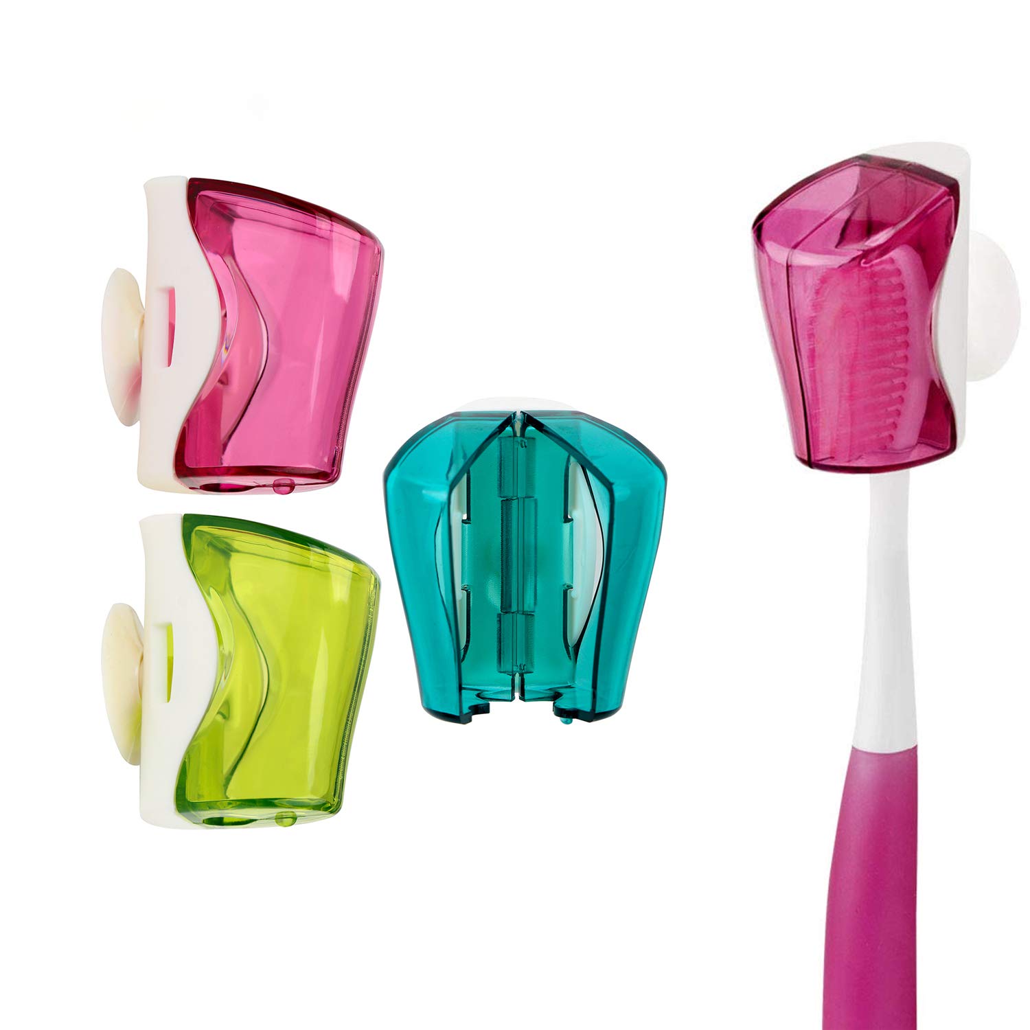 3-Pack Suction Cup Toothbrush Holder with Cover - Waterproof Bathroom Organizer for Kids & Adults - Perfect for Travel, Dorm, and Home Use