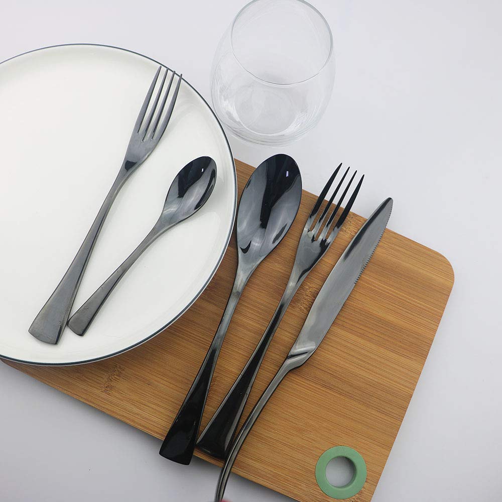 Premium 8-Piece Stainless Steel Flatware Set - Mirror Polished Black Dinner Forks, Heavyweight Silverware for Formal Dining & Entertaining - Elegant Table Setting for Restaurants, Weddings & Home Use