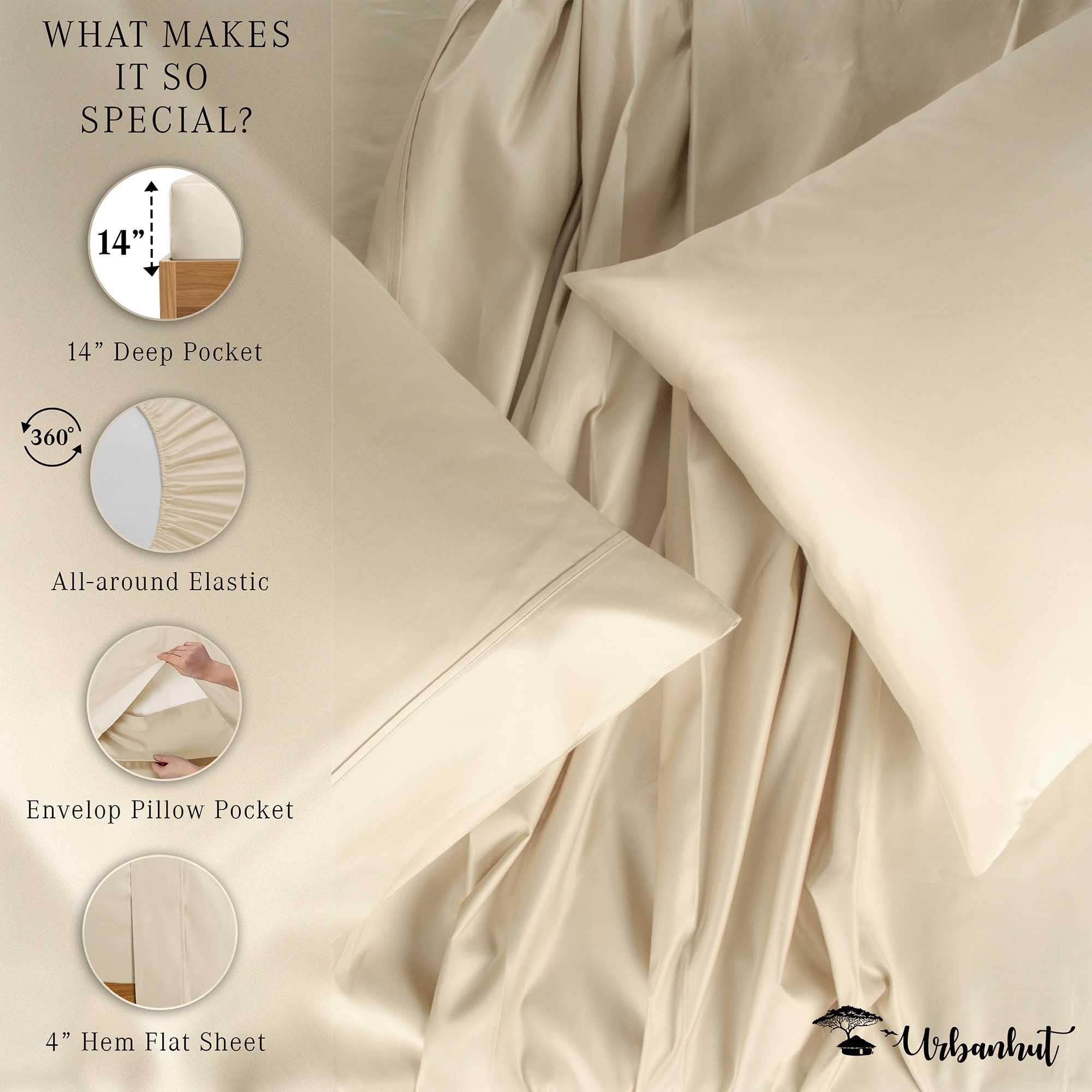 Premium 700 Thread Count Egyptian Cotton Twin Sheet Set - 4Pc Luxury Bed Sheets with Sateen Weave & 14