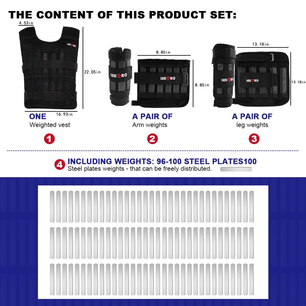 44LB Adjustable Weighted Vest for Men & Women - Workout Training Fitness Vest with 96 Steel Plates - Perfect for CrossFit, Running, Strength Training & Home Gym Exercises
