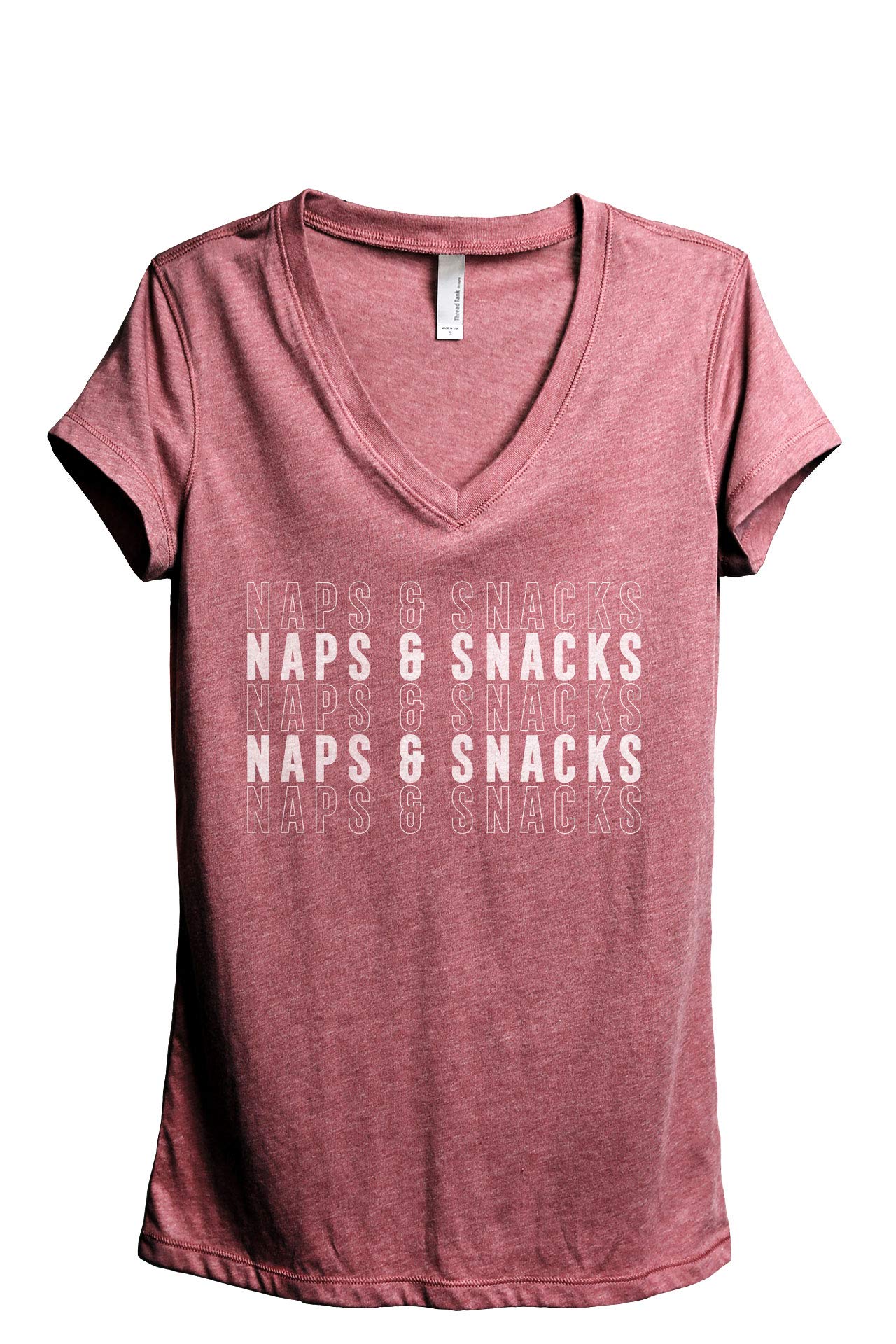 Thread Tank Naps and Snacks Women's Casual V-Neck T-Shirt - Soft Relaxed Fit Tee for Everyday Wear, Lounge & Outings