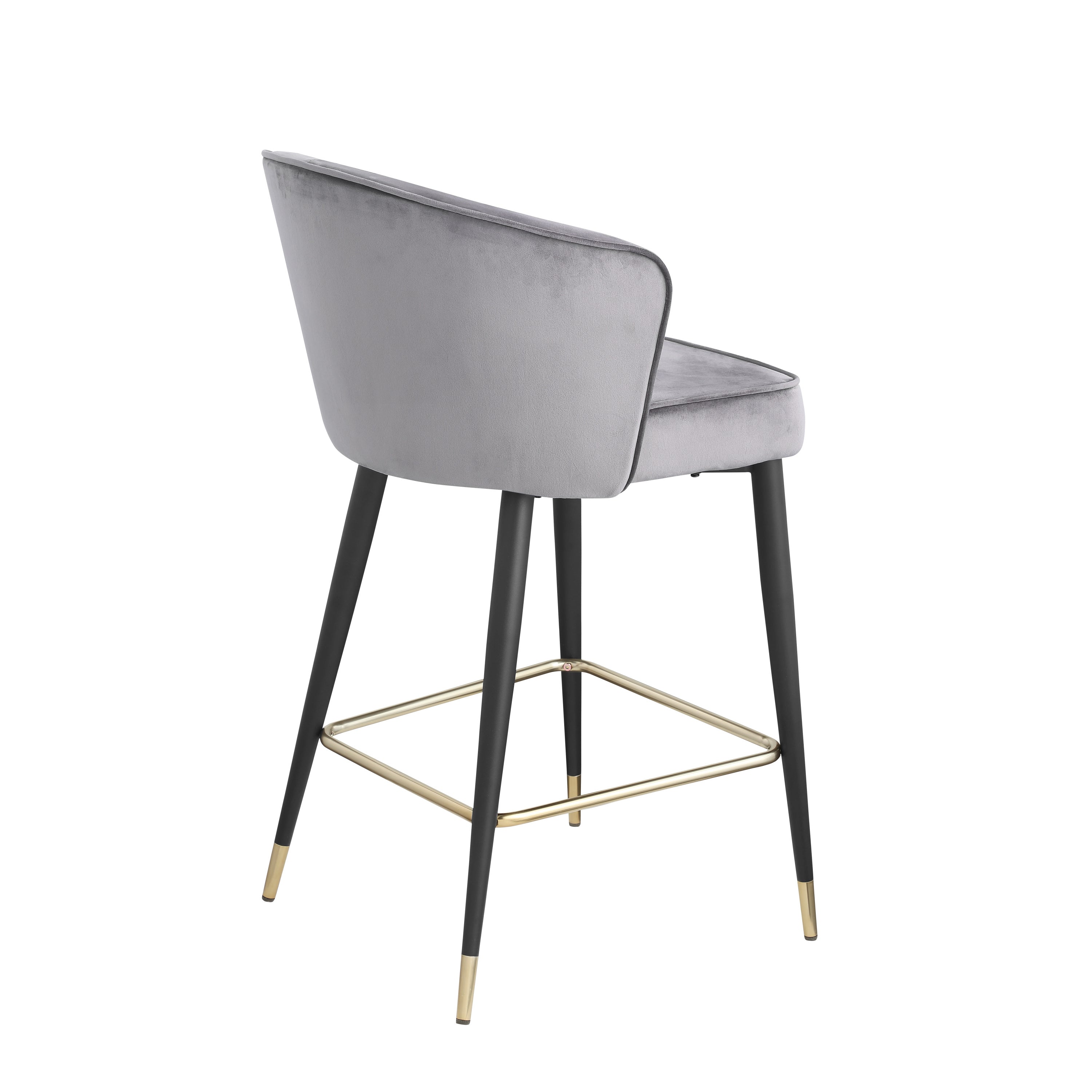 Modern Velvet Counter Height Bar Stool with Deep Channel Tufting & Gold-Tipped Black Metal Legs - 20
